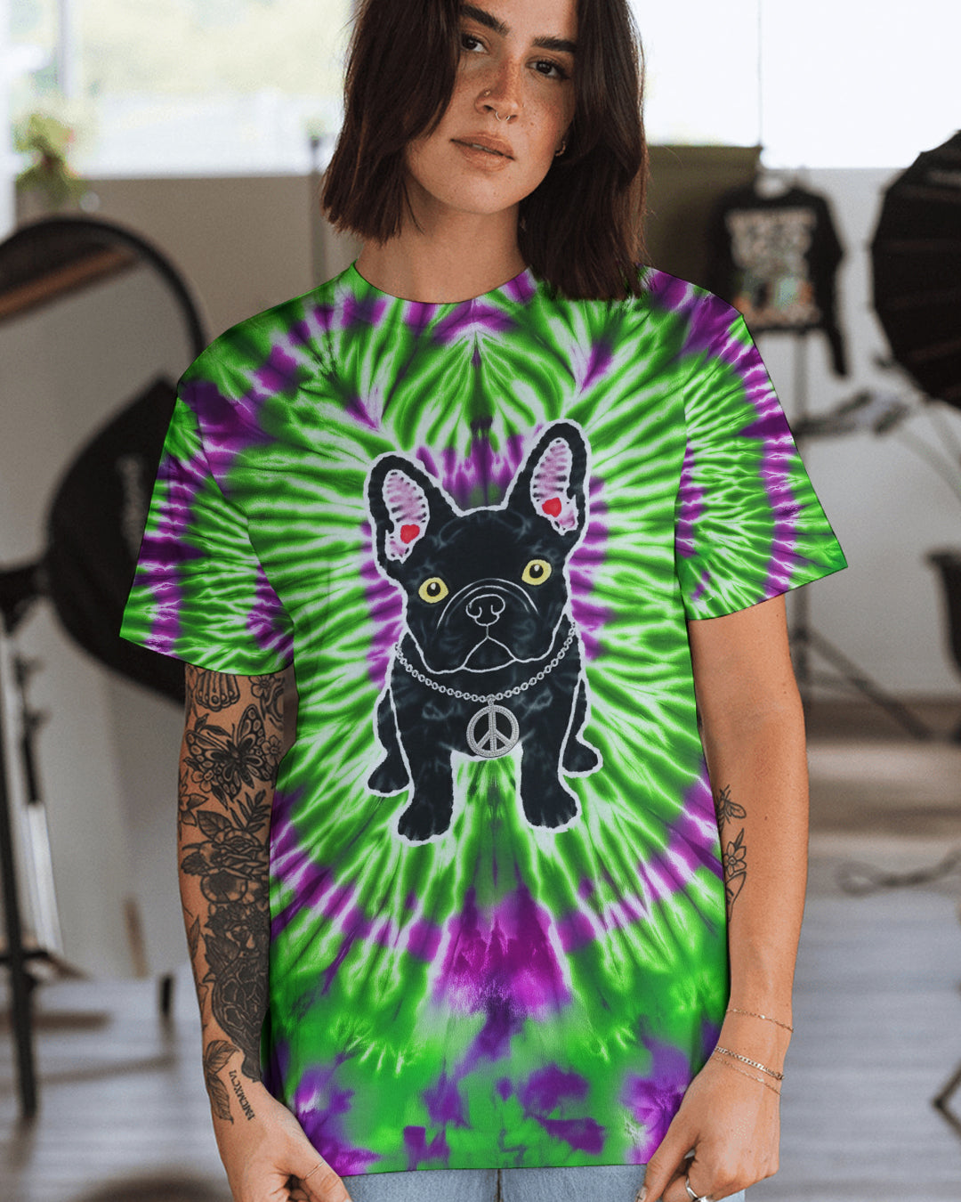 GREEN PURPLE SWIRL FRENCH BULLDOG ALL OVER PRINT - YHHG1901254