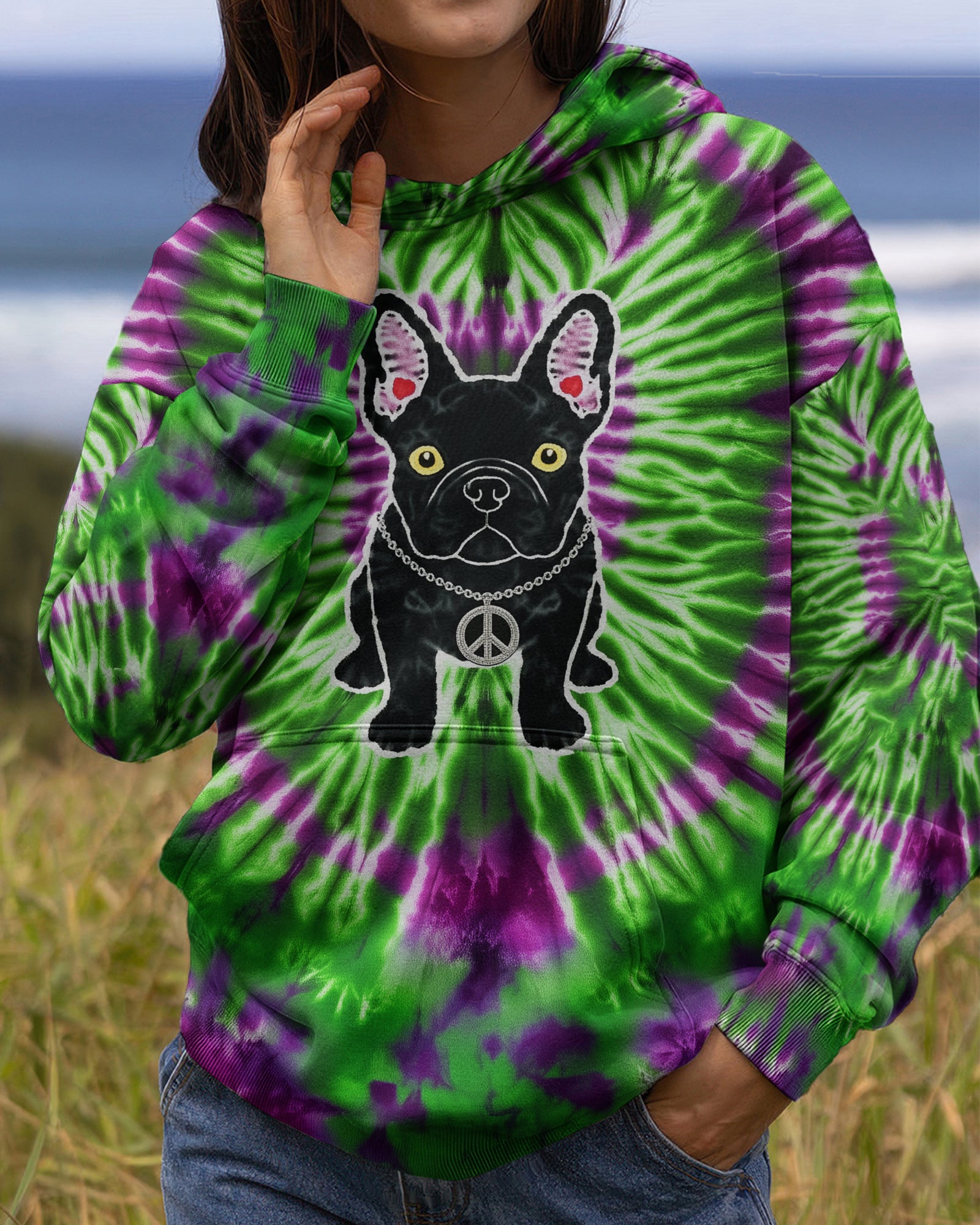 GREEN PURPLE SWIRL FRENCH BULLDOG ALL OVER PRINT - YHHG1901254