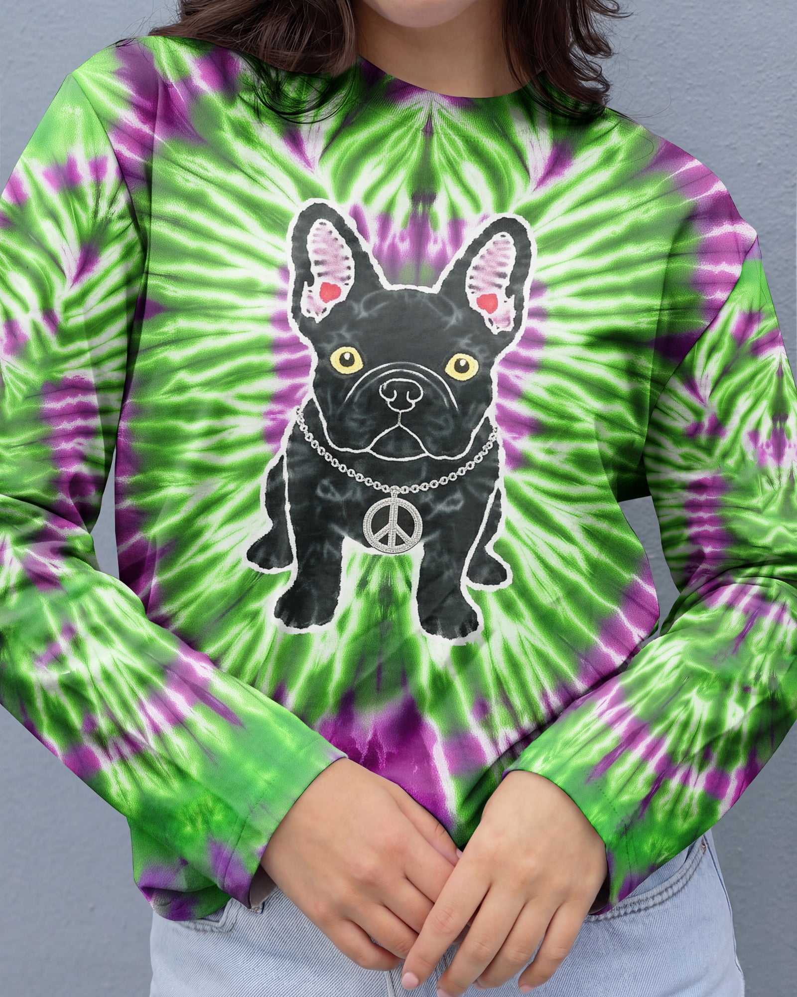GREEN PURPLE SWIRL FRENCH BULLDOG ALL OVER PRINT - YHHG1901254