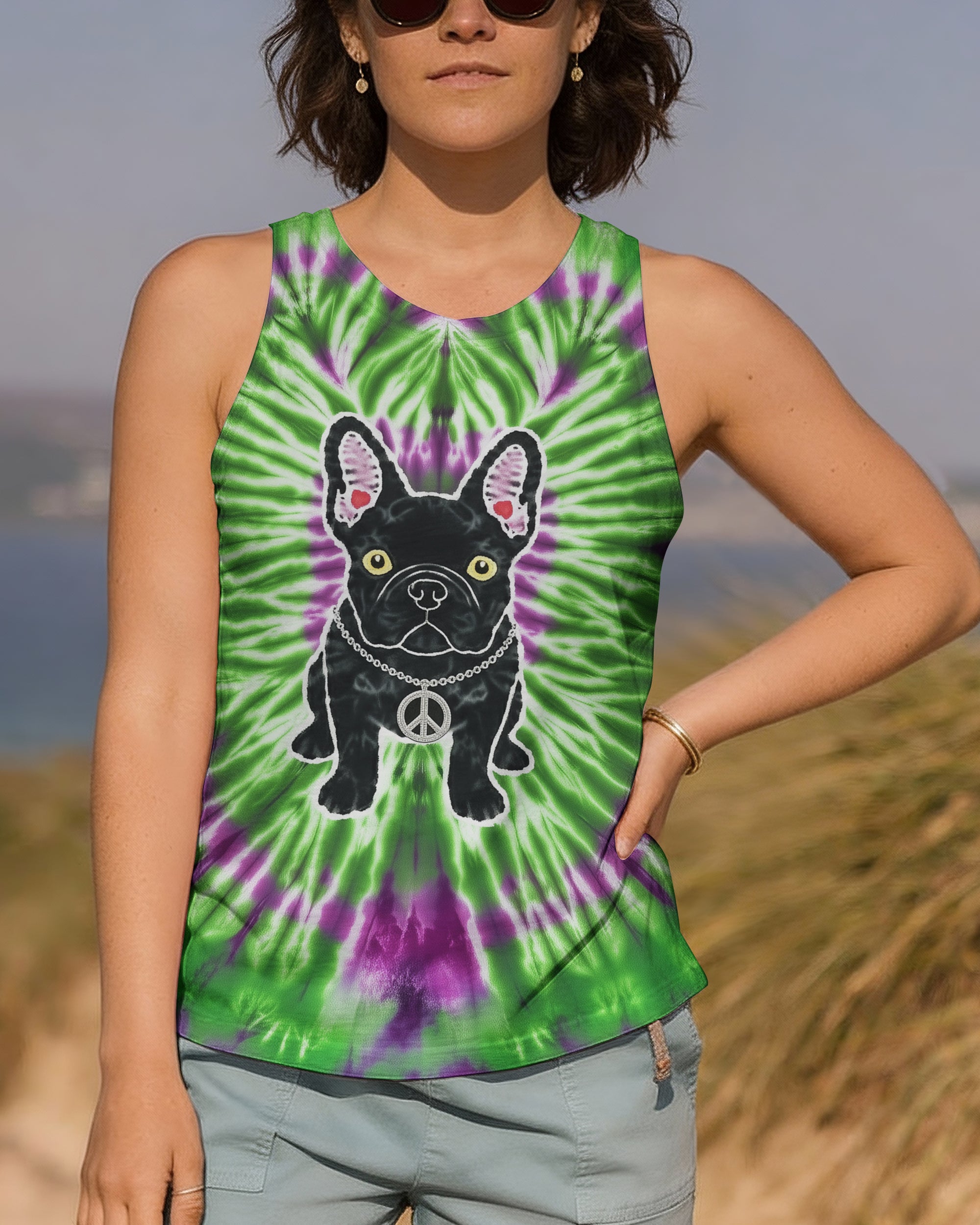 GREEN PURPLE SWIRL FRENCH BULLDOG ALL OVER PRINT - YHHG1901254