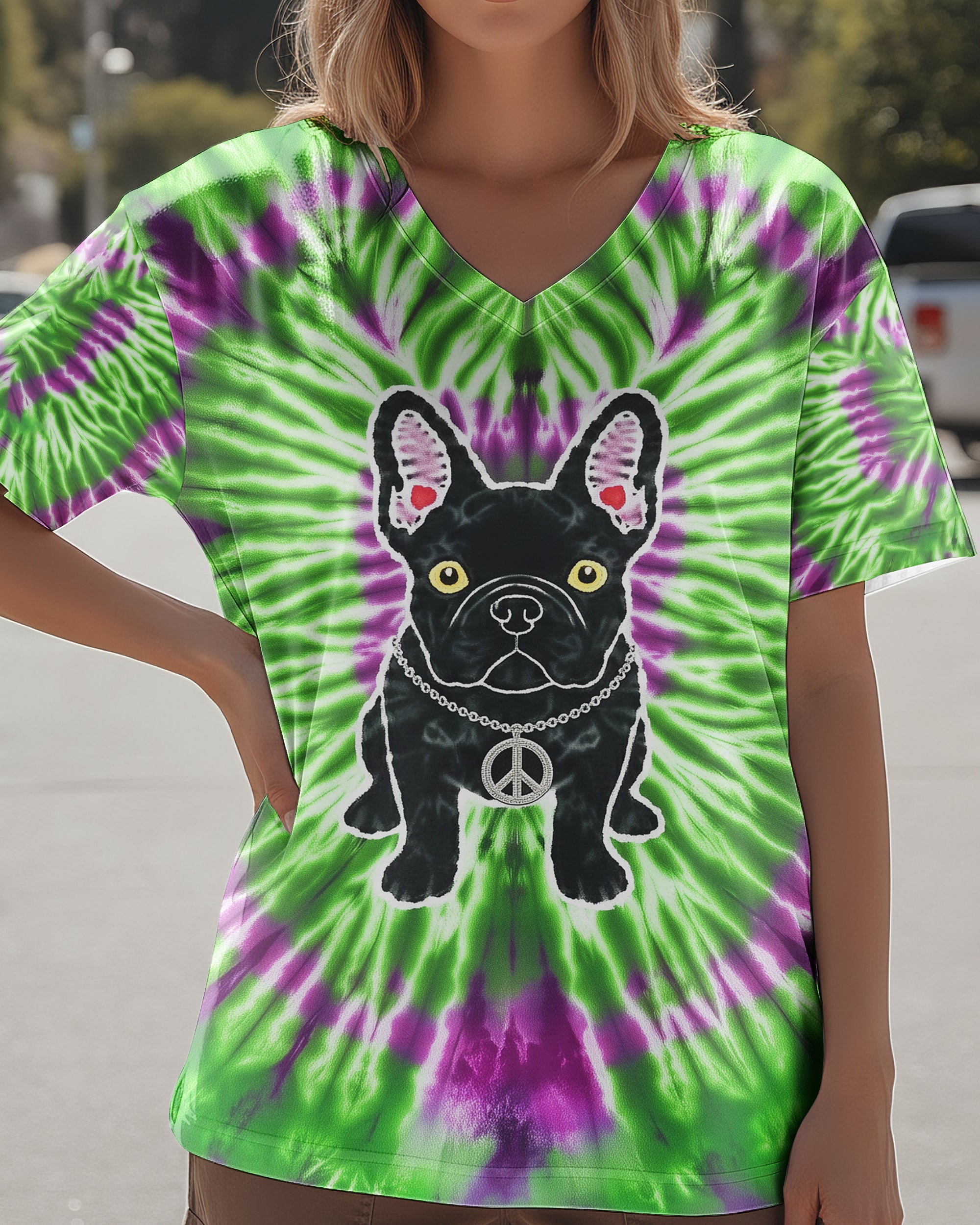 GREEN PURPLE SWIRL FRENCH BULLDOG ALL OVER PRINT - YHHG1901254