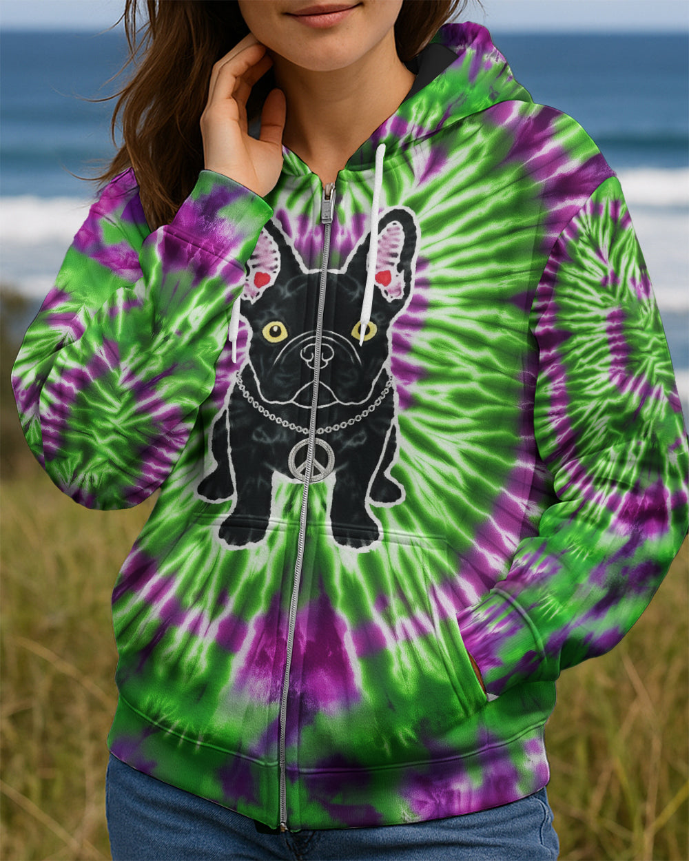 GREEN PURPLE SWIRL FRENCH BULLDOG ALL OVER PRINT - YHHG1901254