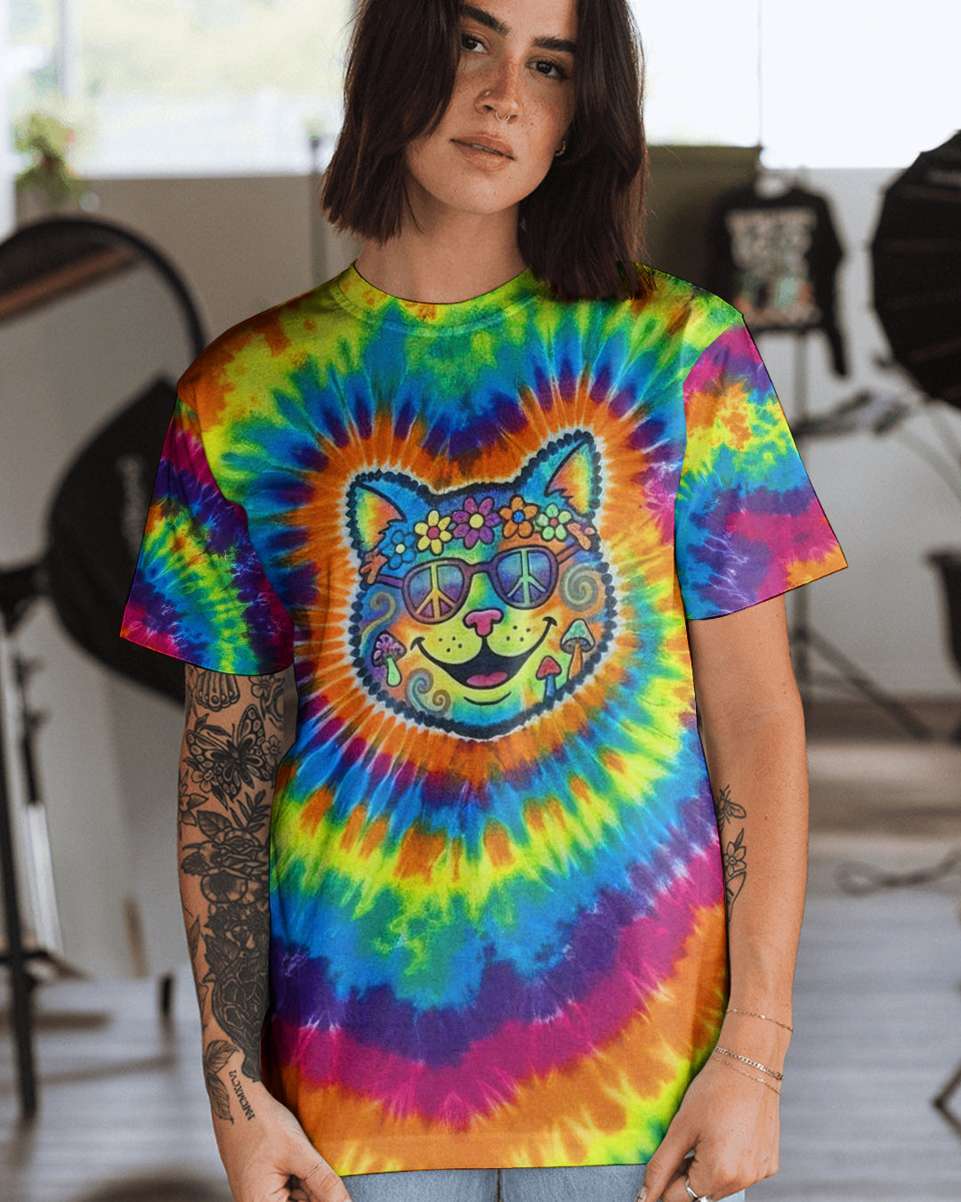 PRISMATIC PEACE CAT ALL OVER PRINT - YHHG1901261