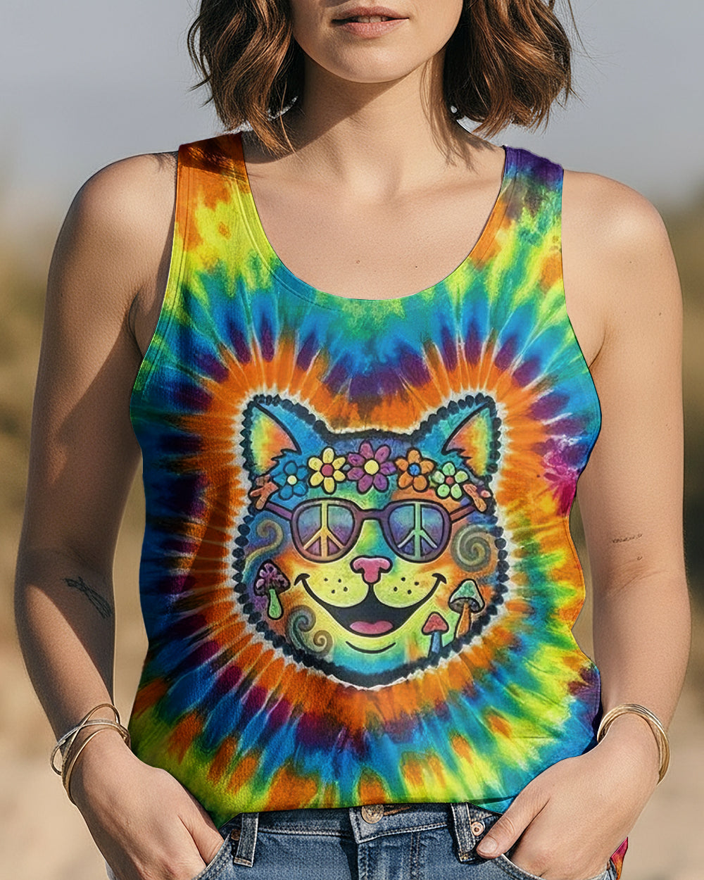 PRISMATIC PEACE CAT ALL OVER PRINT - YHHG1901261
