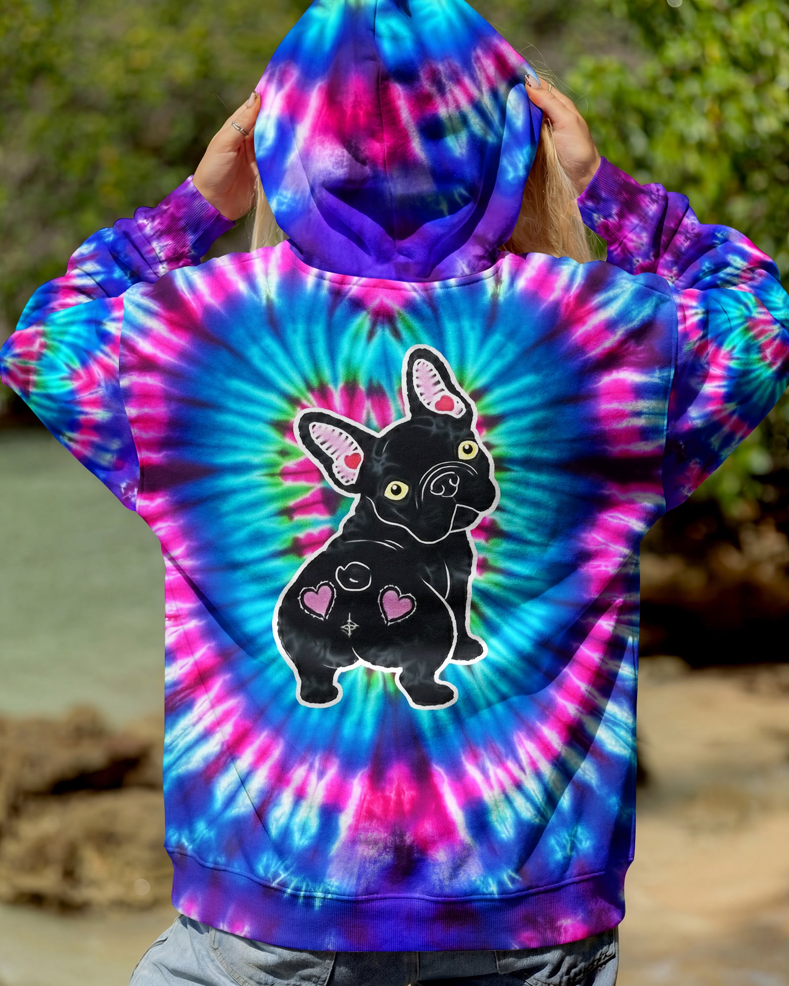 NEON PURPLE TEAL SWIRL FRENCH BULLDOG ALL OVER PRINT - YHHG1901263