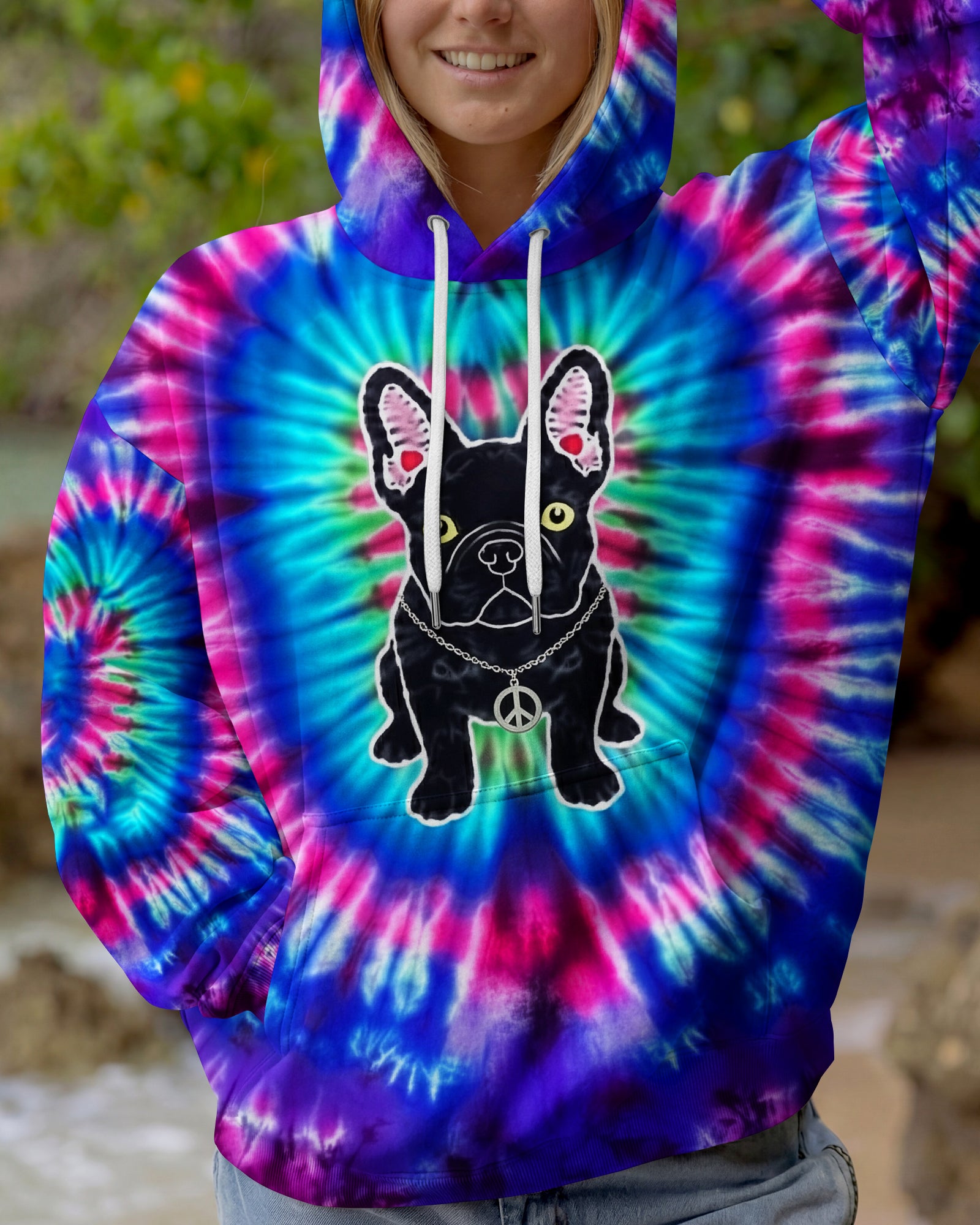 NEON PURPLE TEAL SWIRL FRENCH BULLDOG ALL OVER PRINT - YHHG1901263