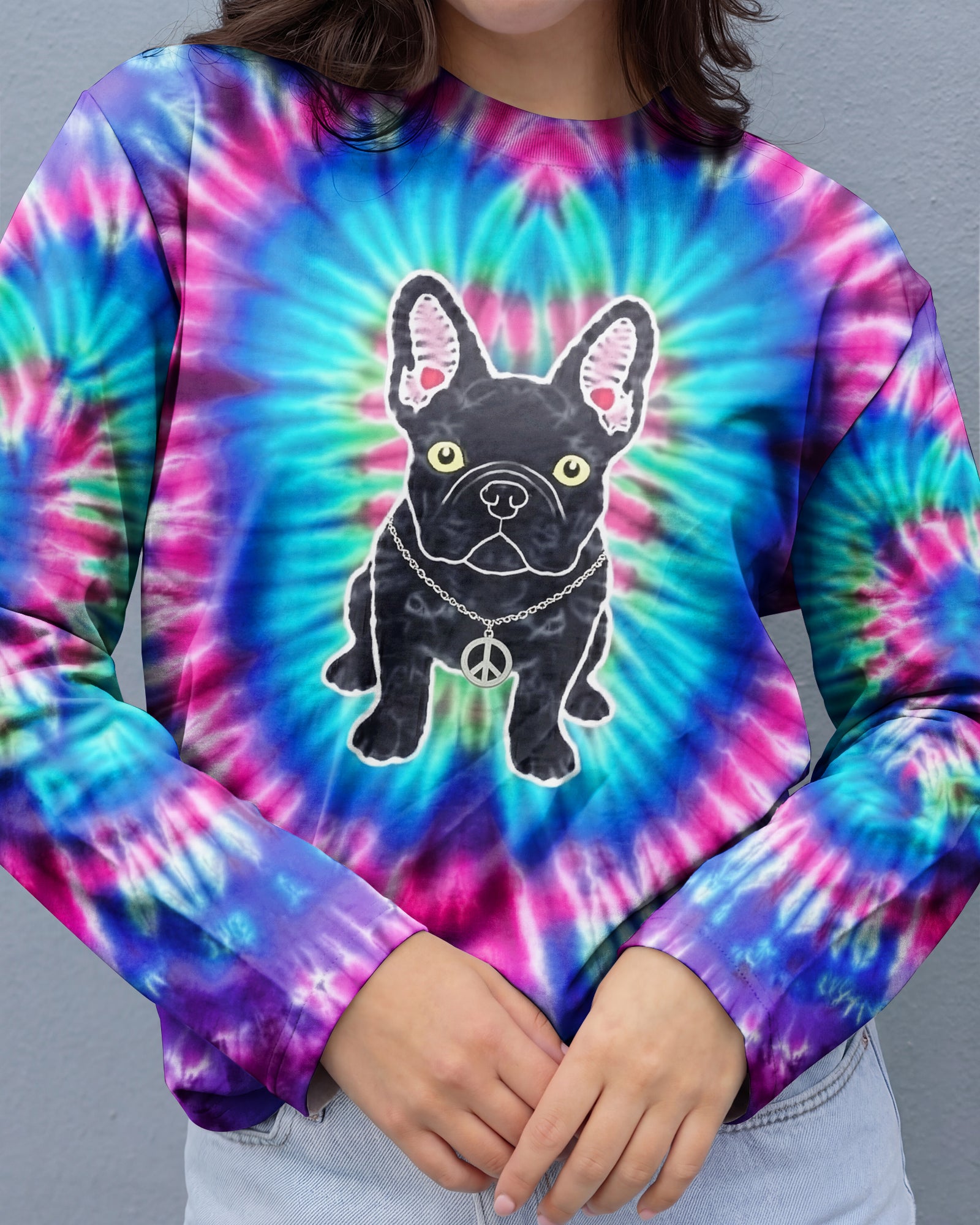 NEON PURPLE TEAL SWIRL FRENCH BULLDOG ALL OVER PRINT - YHHG1901263
