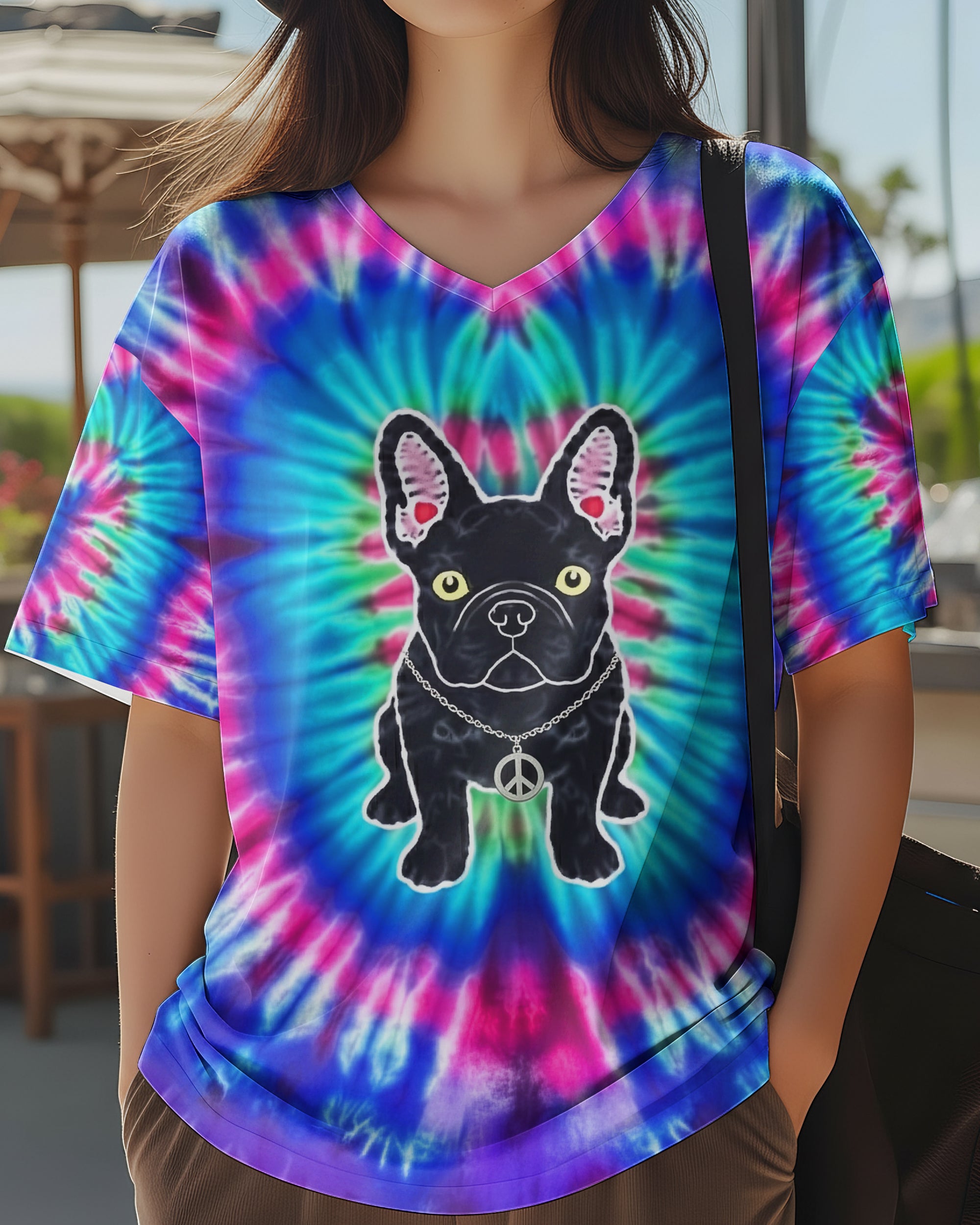 NEON PURPLE TEAL SWIRL FRENCH BULLDOG ALL OVER PRINT - YHHG1901263