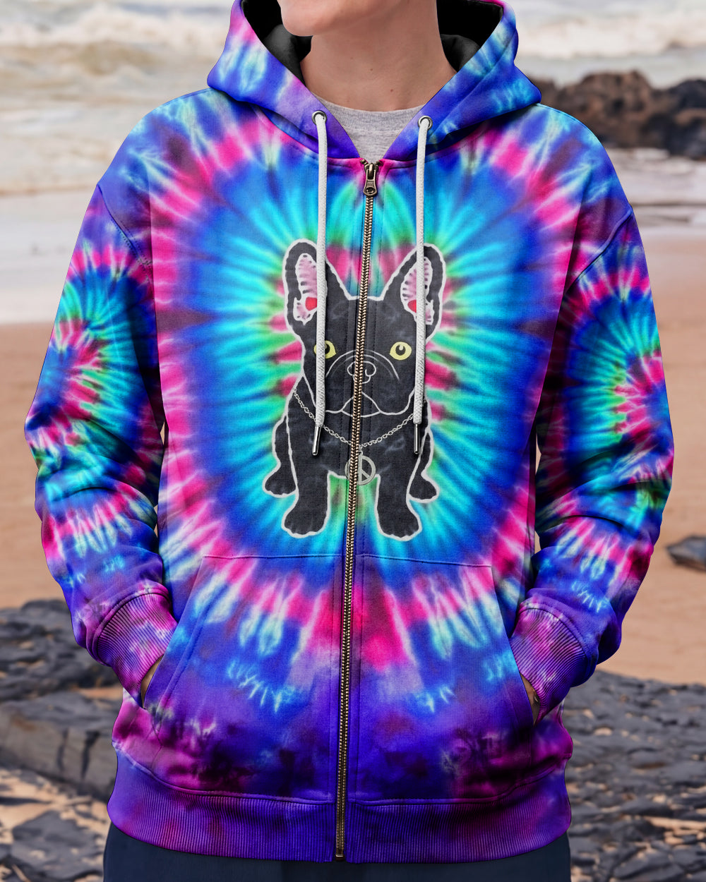 NEON PURPLE TEAL SWIRL FRENCH BULLDOG ALL OVER PRINT - YHHG1901263