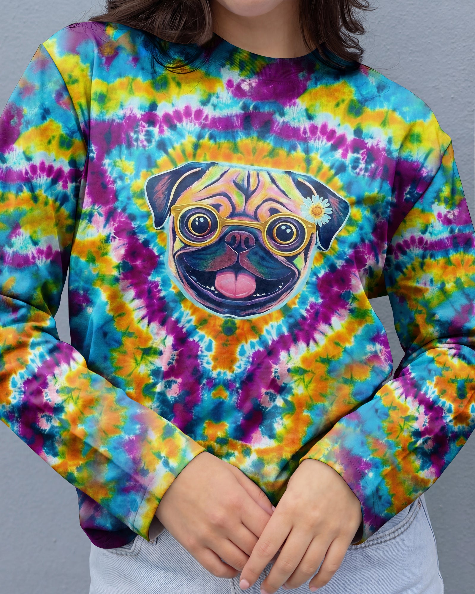 RADIANT SWIRL FUNNY PUG DOG ALL OVER PRINT - YHHG2101262