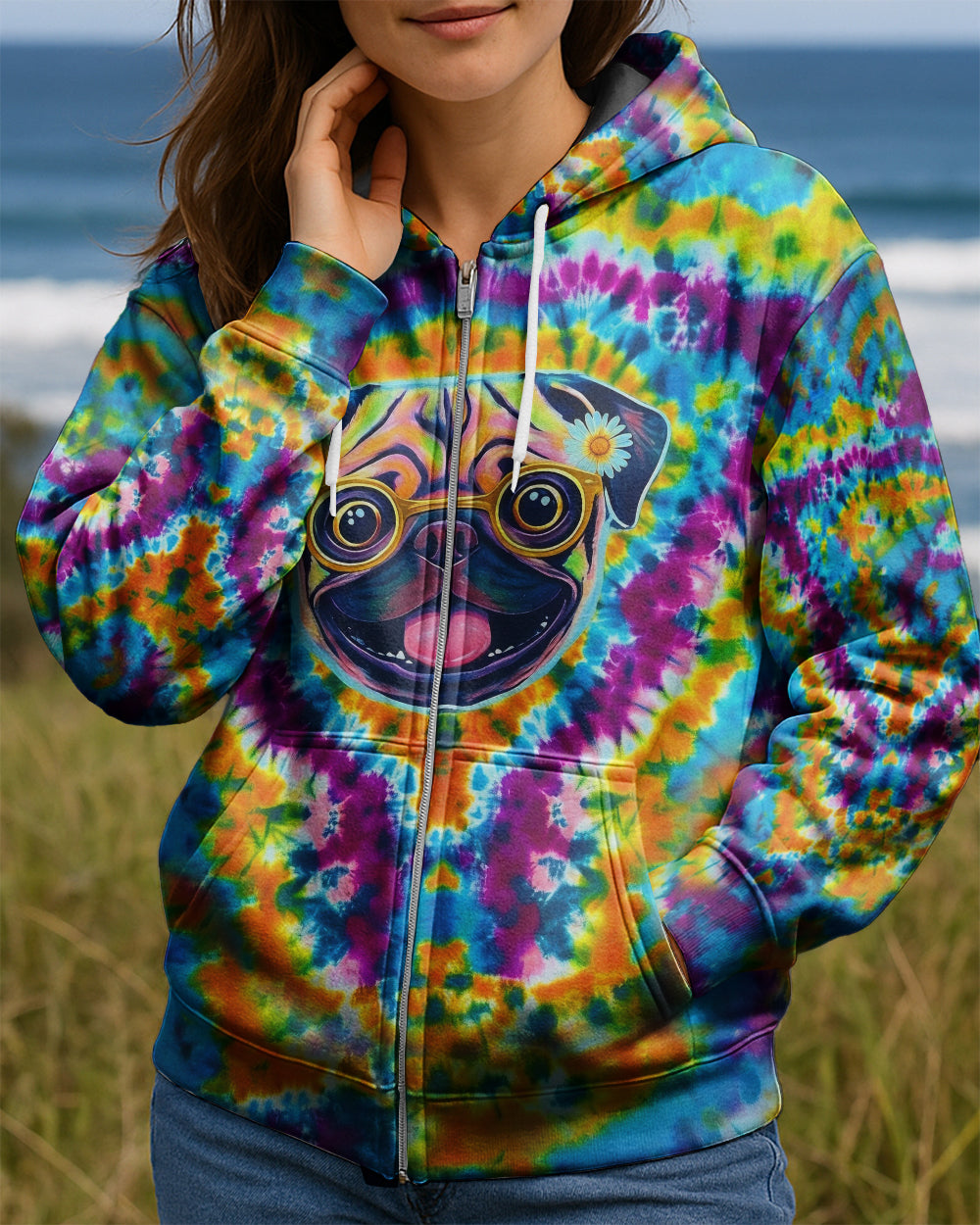 RADIANT SWIRL FUNNY PUG DOG ALL OVER PRINT - YHHG2101262