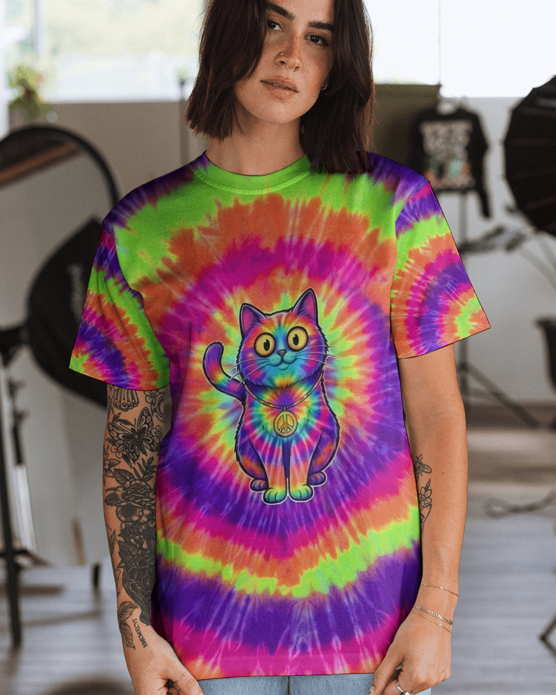 RAINBOW SWIRL CUTE CAT ALL OVER PRINT- YHHG2201261