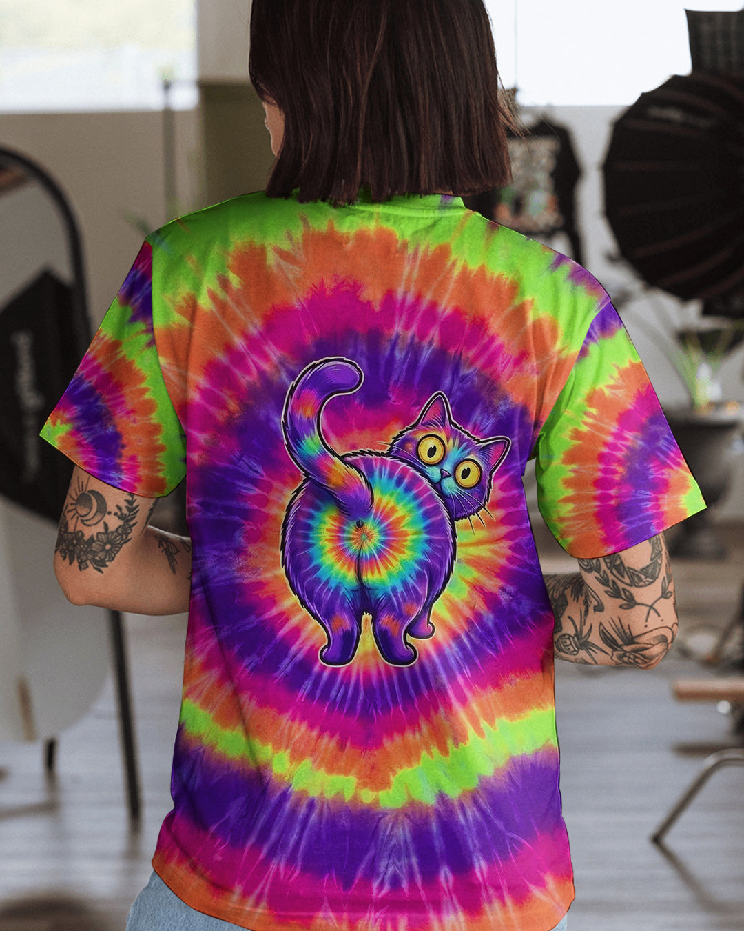 RAINBOW SWIRL CUTE CAT ALL OVER PRINT- YHHG2201261