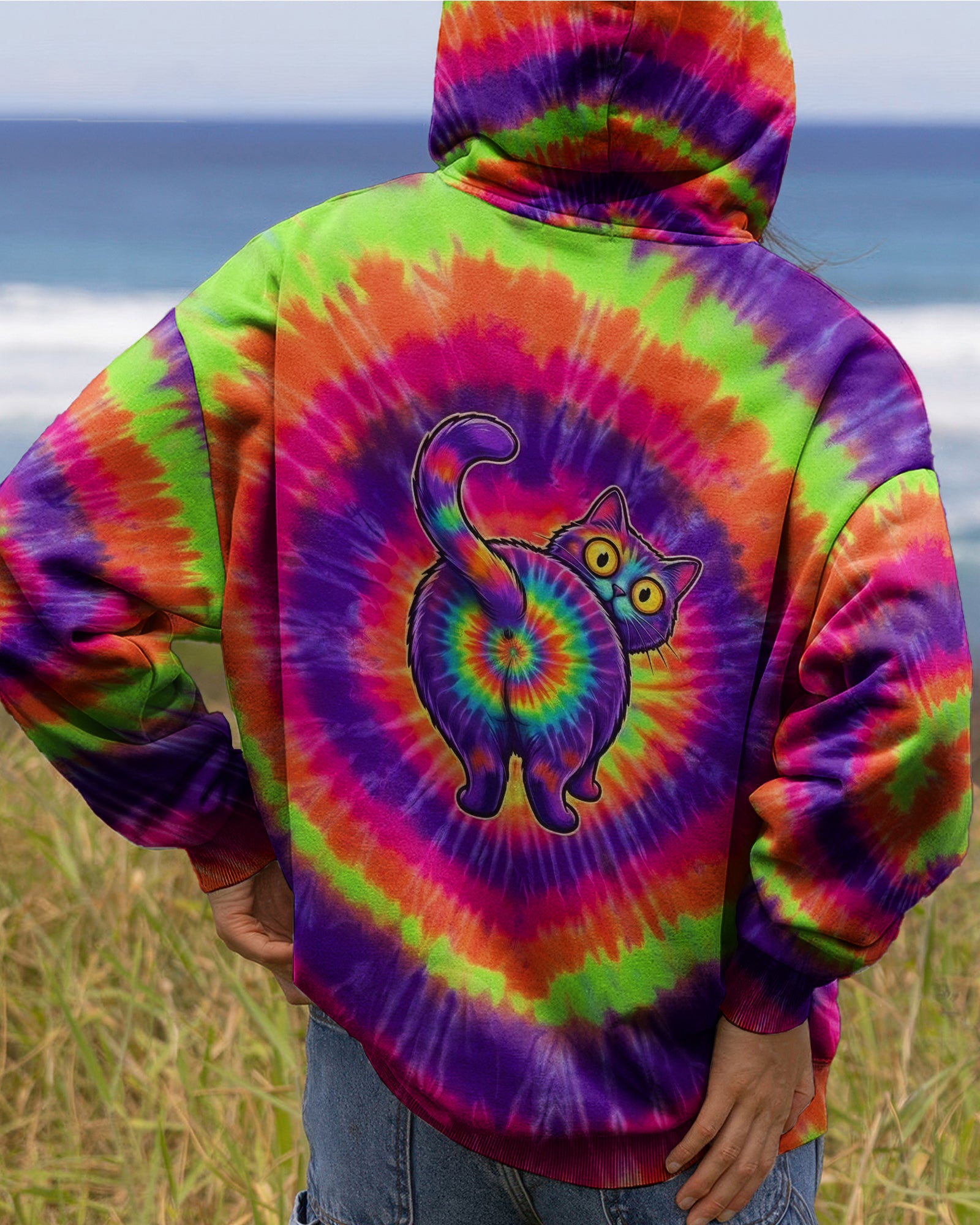 RAINBOW SWIRL CUTE CAT ALL OVER PRINT- YHHG2201261
