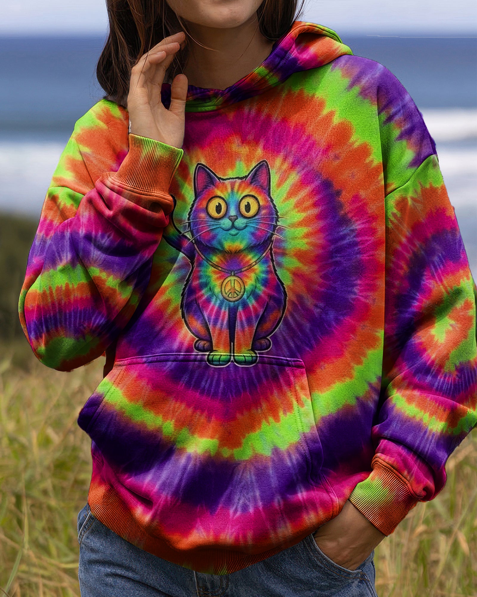 RAINBOW SWIRL CUTE CAT ALL OVER PRINT- YHHG2201261