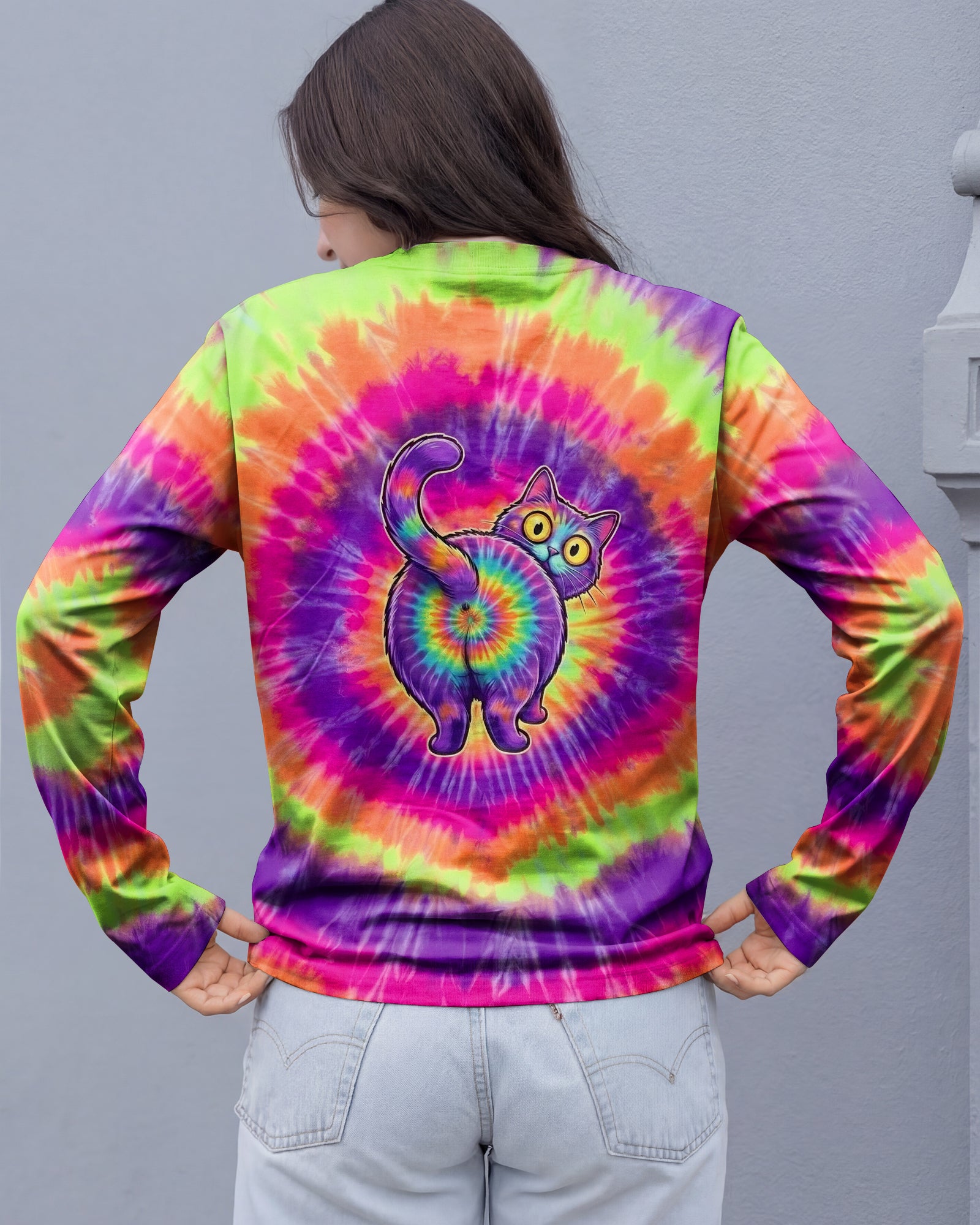 RAINBOW SWIRL CUTE CAT ALL OVER PRINT- YHHG2201261