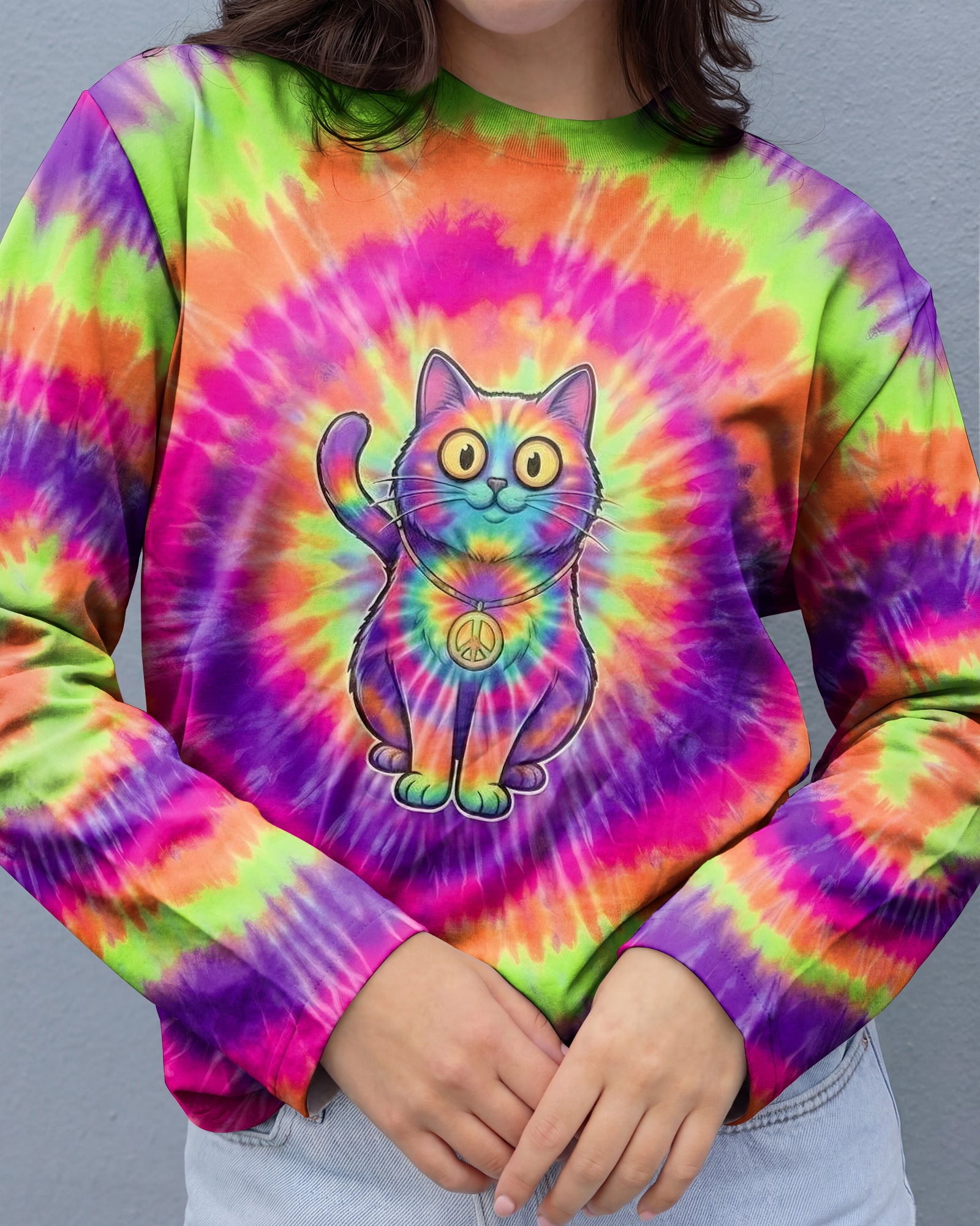 RAINBOW SWIRL CUTE CAT ALL OVER PRINT- YHHG2201261