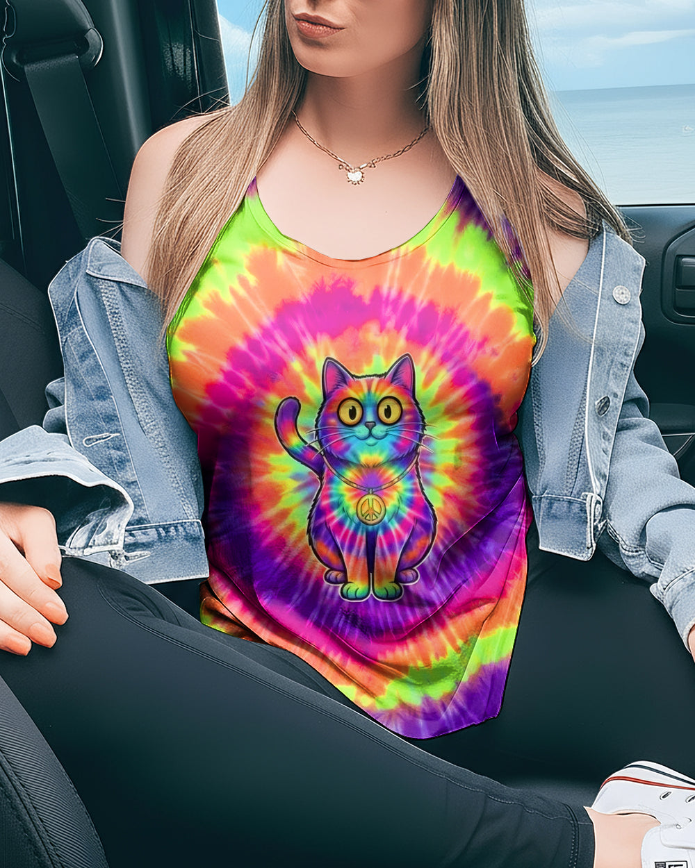 RAINBOW SWIRL CUTE CAT ALL OVER PRINT- YHHG2201261