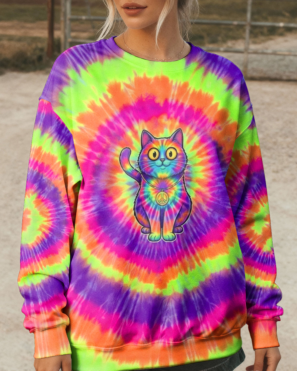 RAINBOW SWIRL CUTE CAT ALL OVER PRINT- YHHG2201261