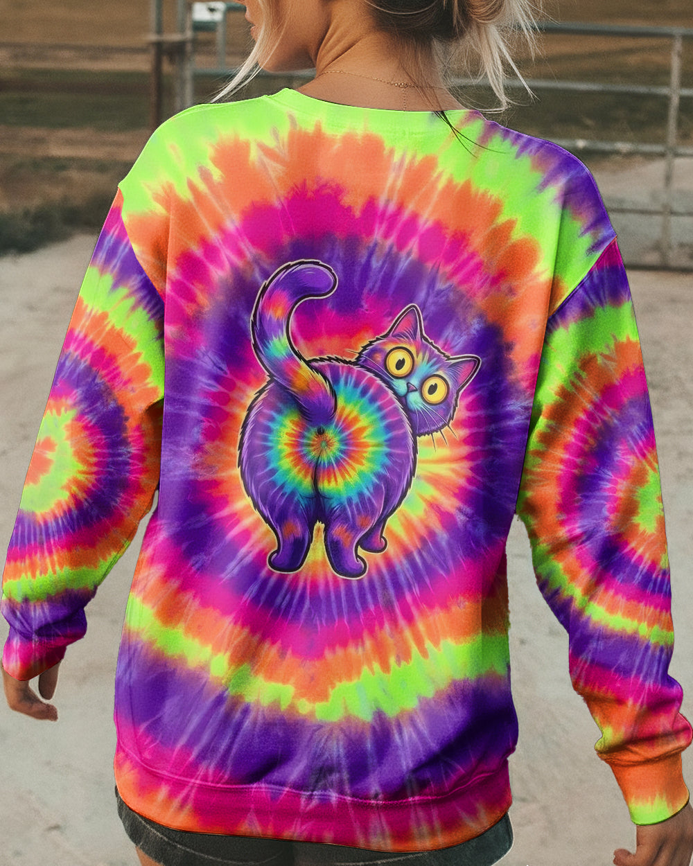 RAINBOW SWIRL CUTE CAT ALL OVER PRINT- YHHG2201261