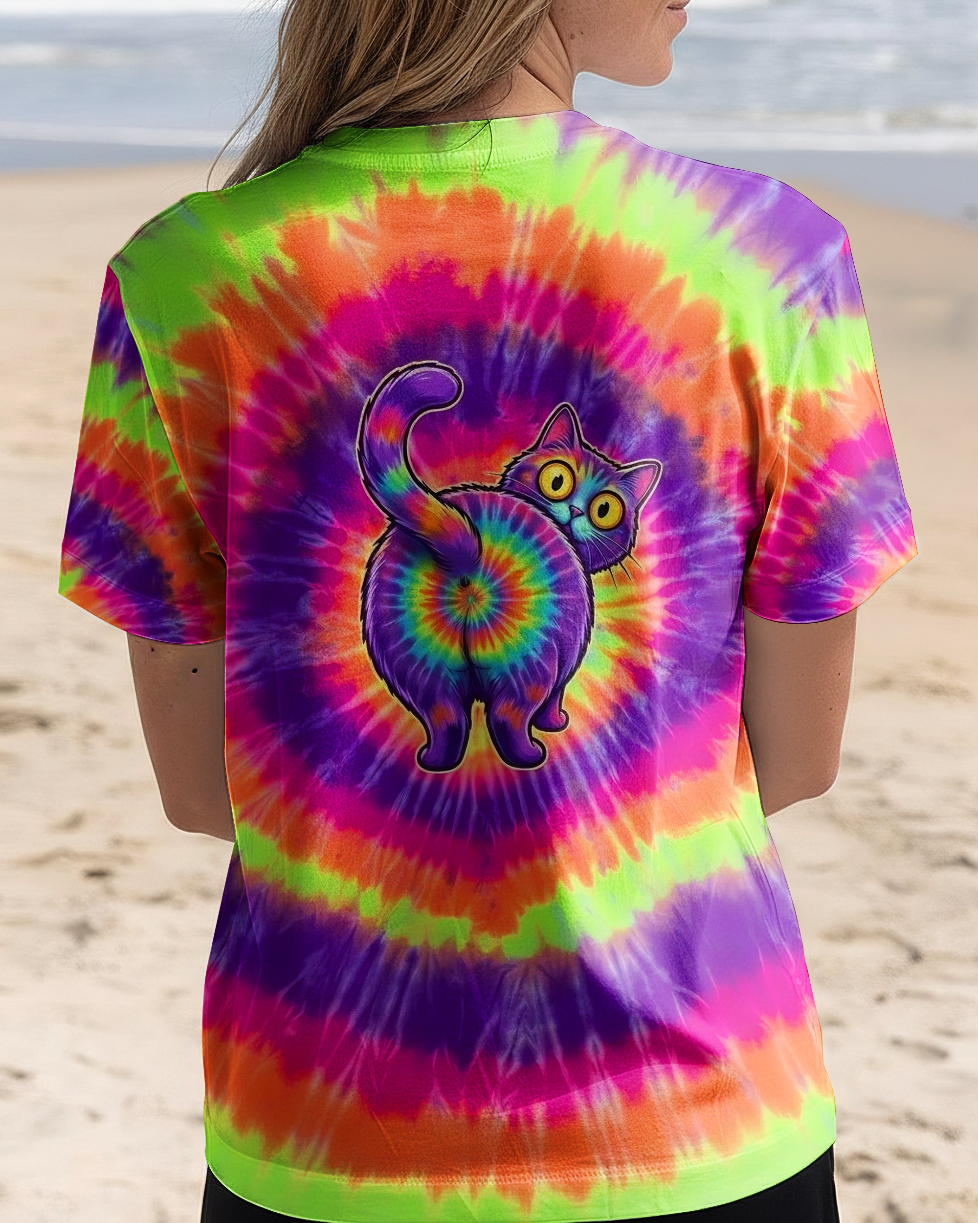 RAINBOW SWIRL CUTE CAT ALL OVER PRINT- YHHG2201261