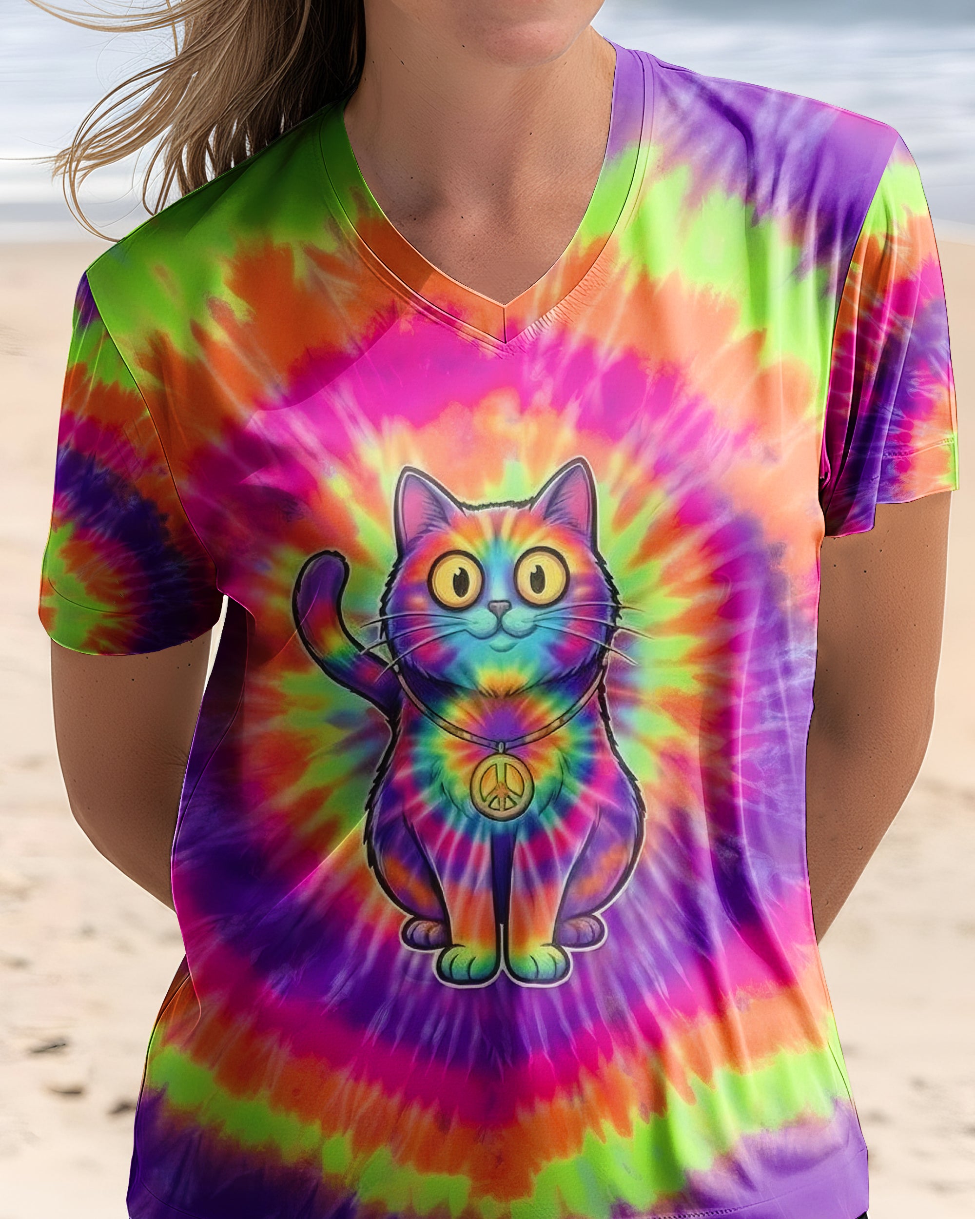 RAINBOW SWIRL CUTE CAT ALL OVER PRINT- YHHG2201261