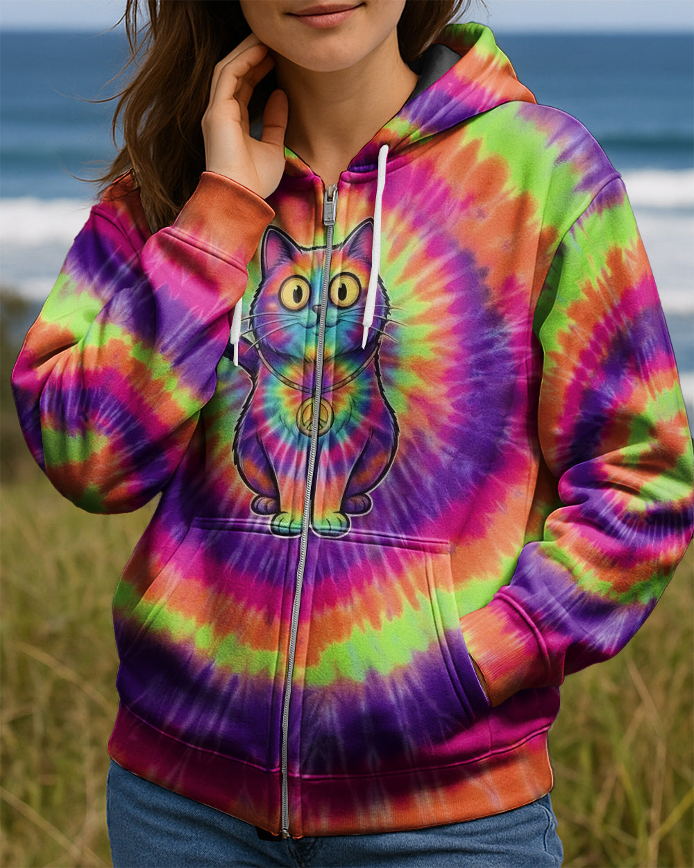 RAINBOW SWIRL CUTE CAT ALL OVER PRINT- YHHG2201261