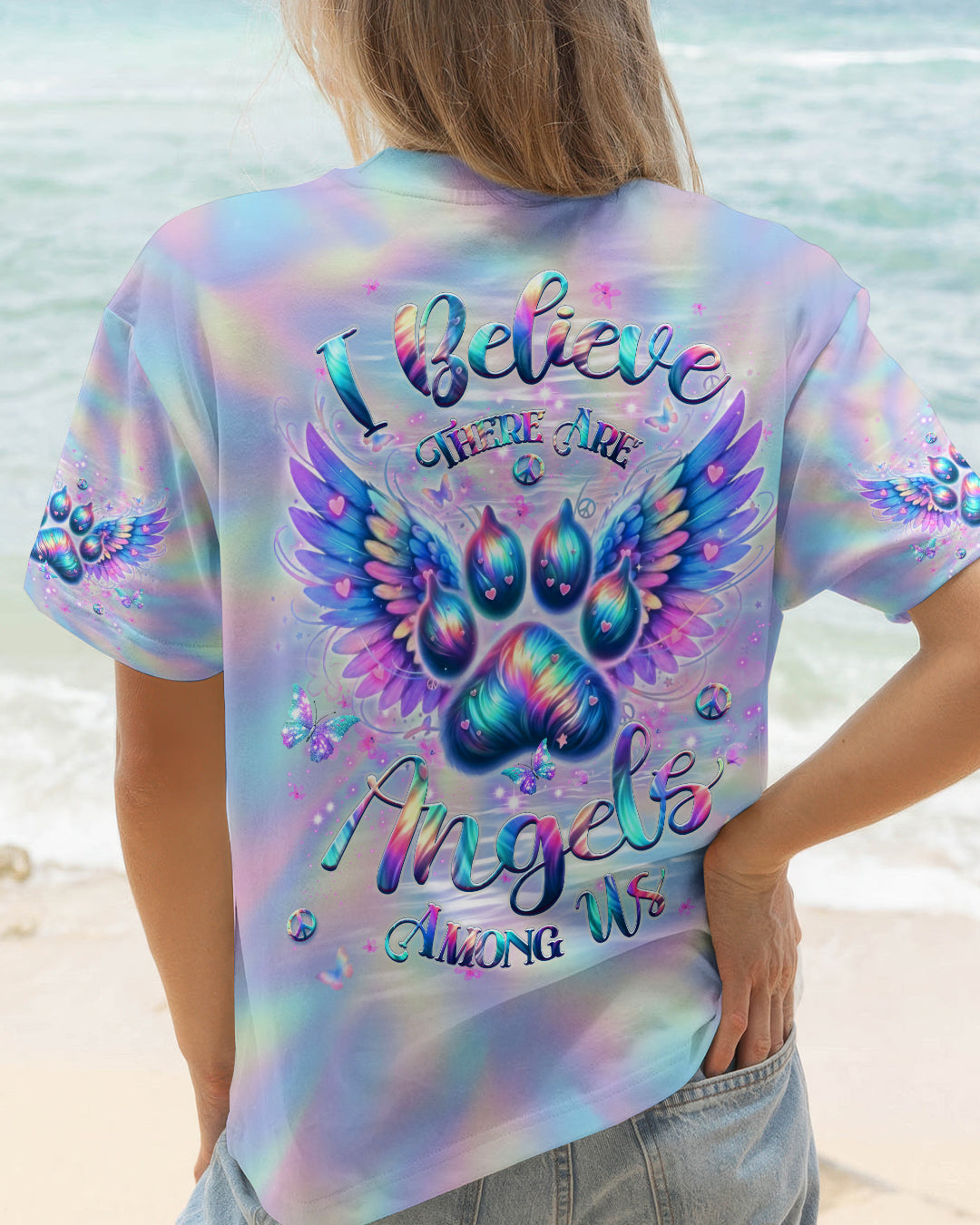 I BELIEVE THERE ARE ANGELS AMONG US PAW PRINT ALL OVER PRINT - YHHG2212252