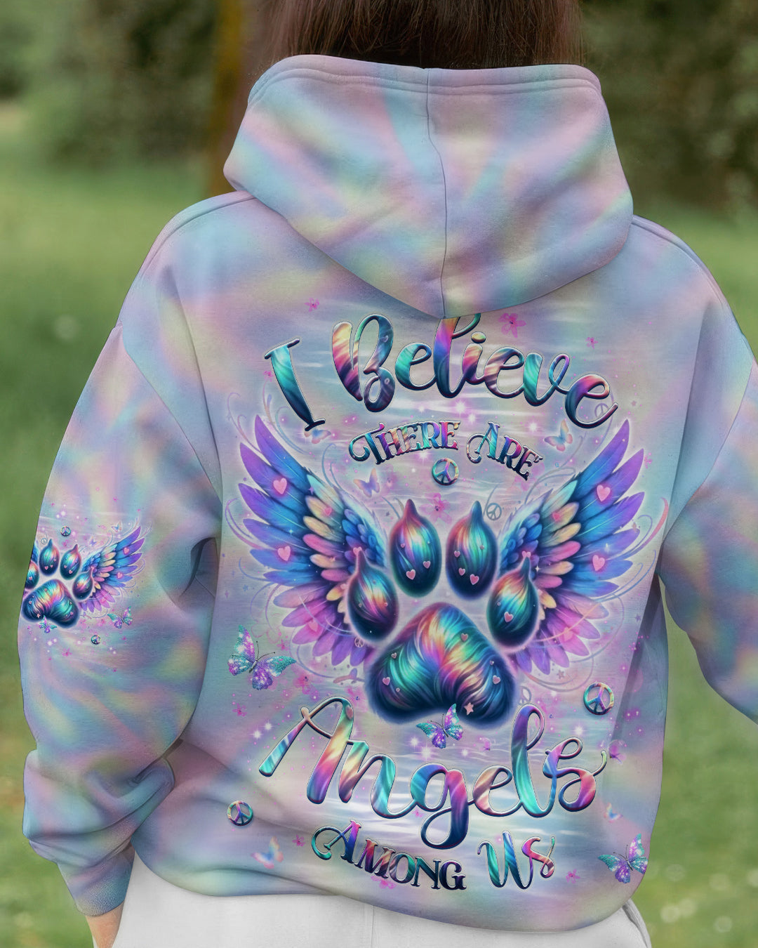 I BELIEVE THERE ARE ANGELS AMONG US PAW PRINT ALL OVER PRINT - YHHG2212252