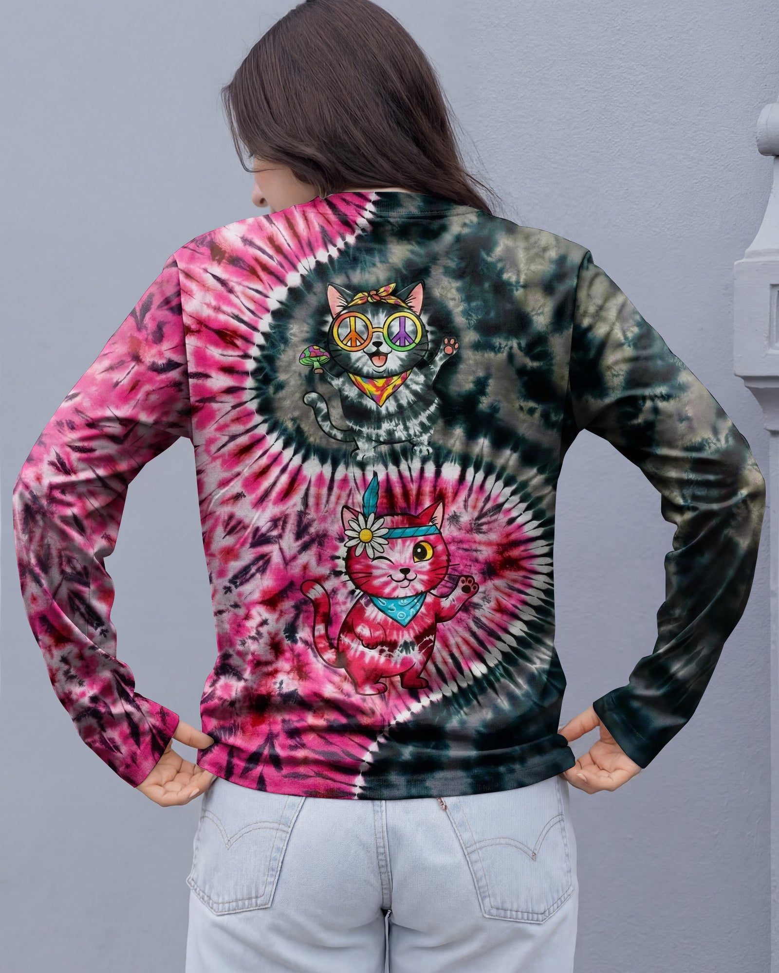 BLACK PINK PRISMATIC CATS ALL OVER PRINT - YHHG2301262