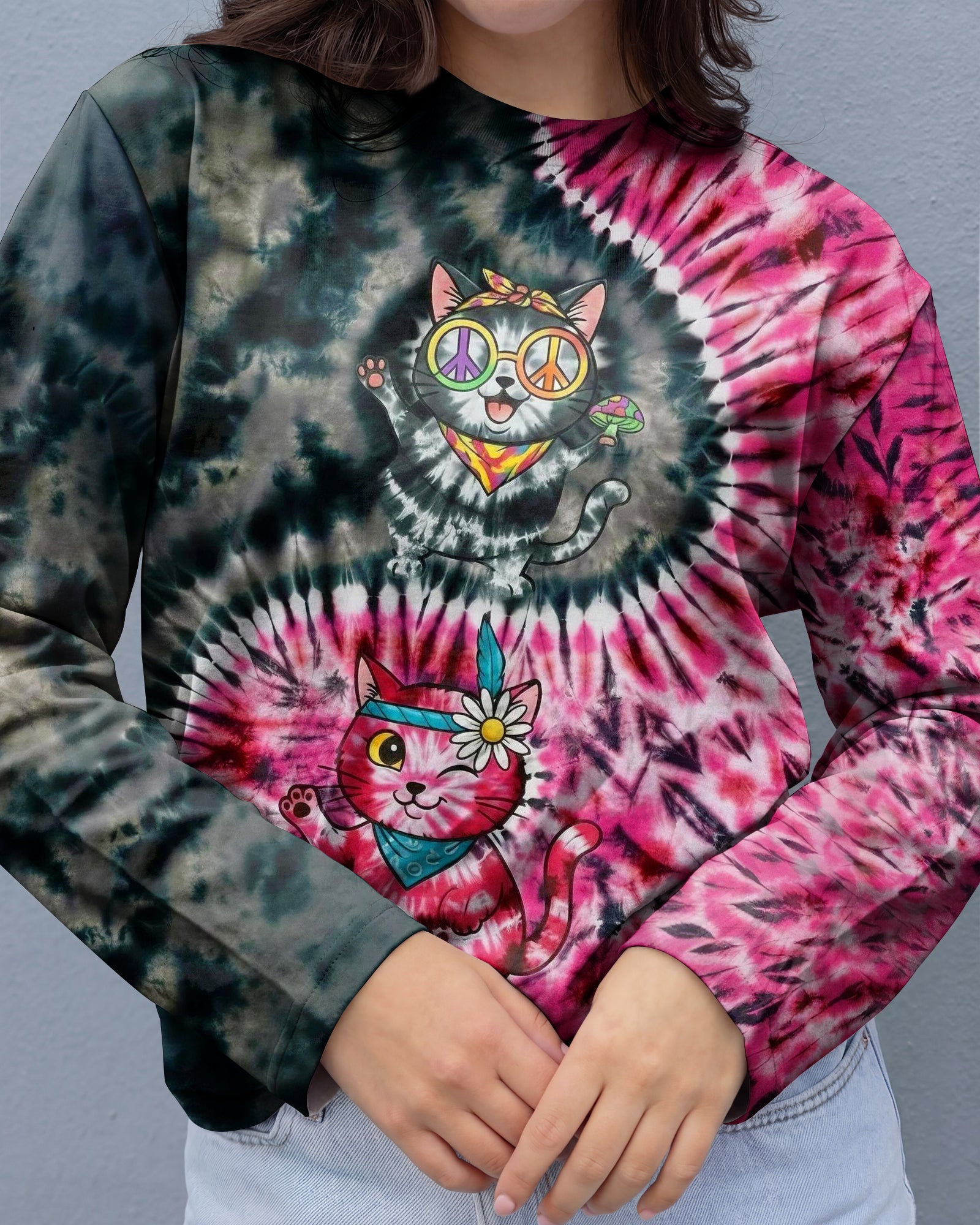 BLACK PINK PRISMATIC CATS ALL OVER PRINT - YHHG2301262