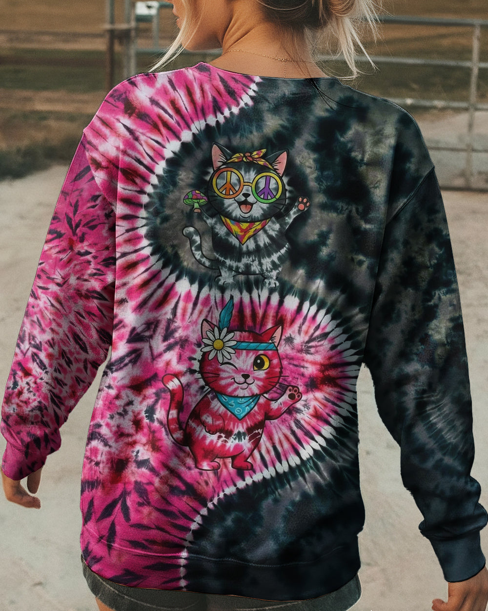 BLACK PINK PRISMATIC CATS ALL OVER PRINT - YHHG2301262