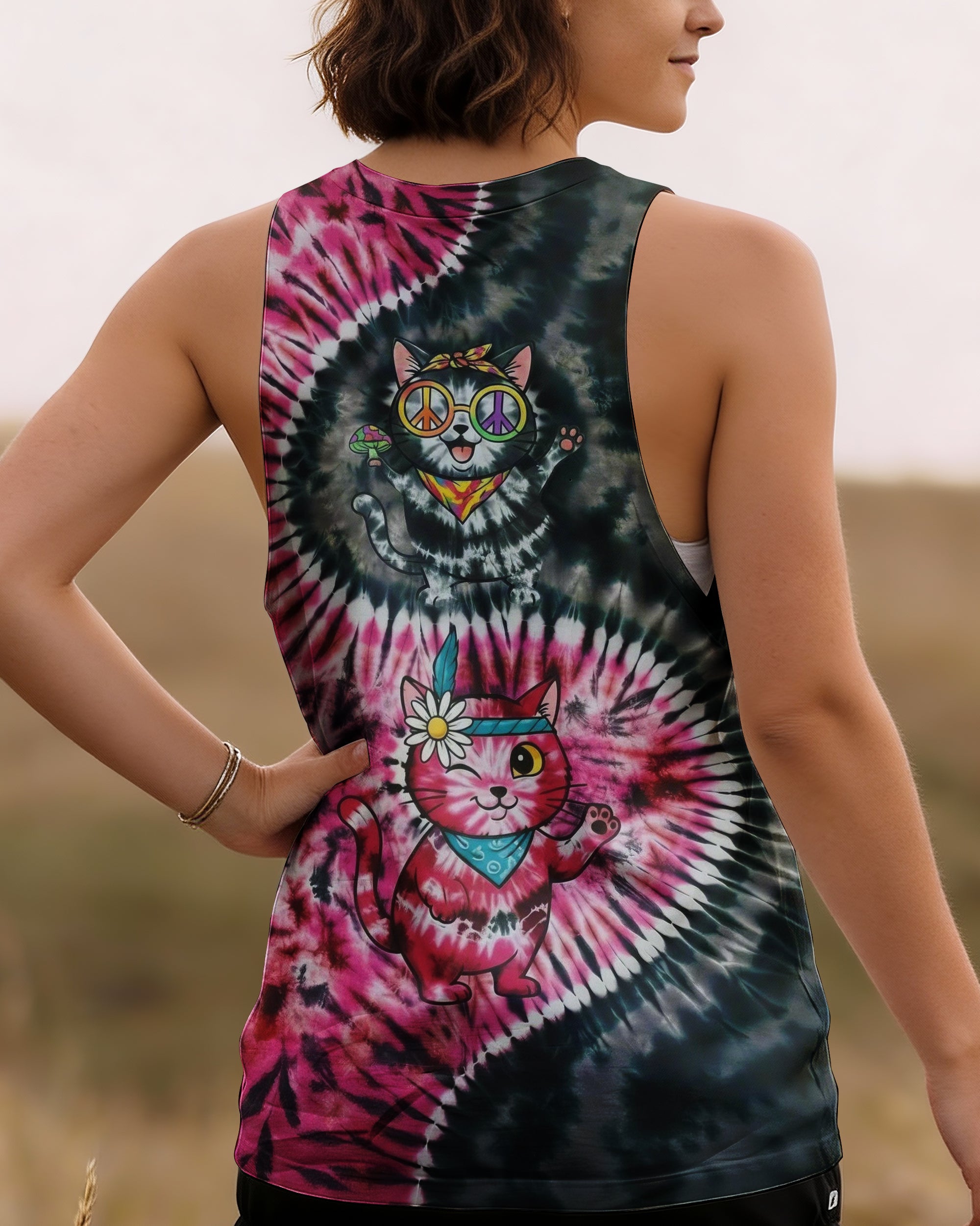 BLACK PINK PRISMATIC CATS ALL OVER PRINT - YHHG2301262