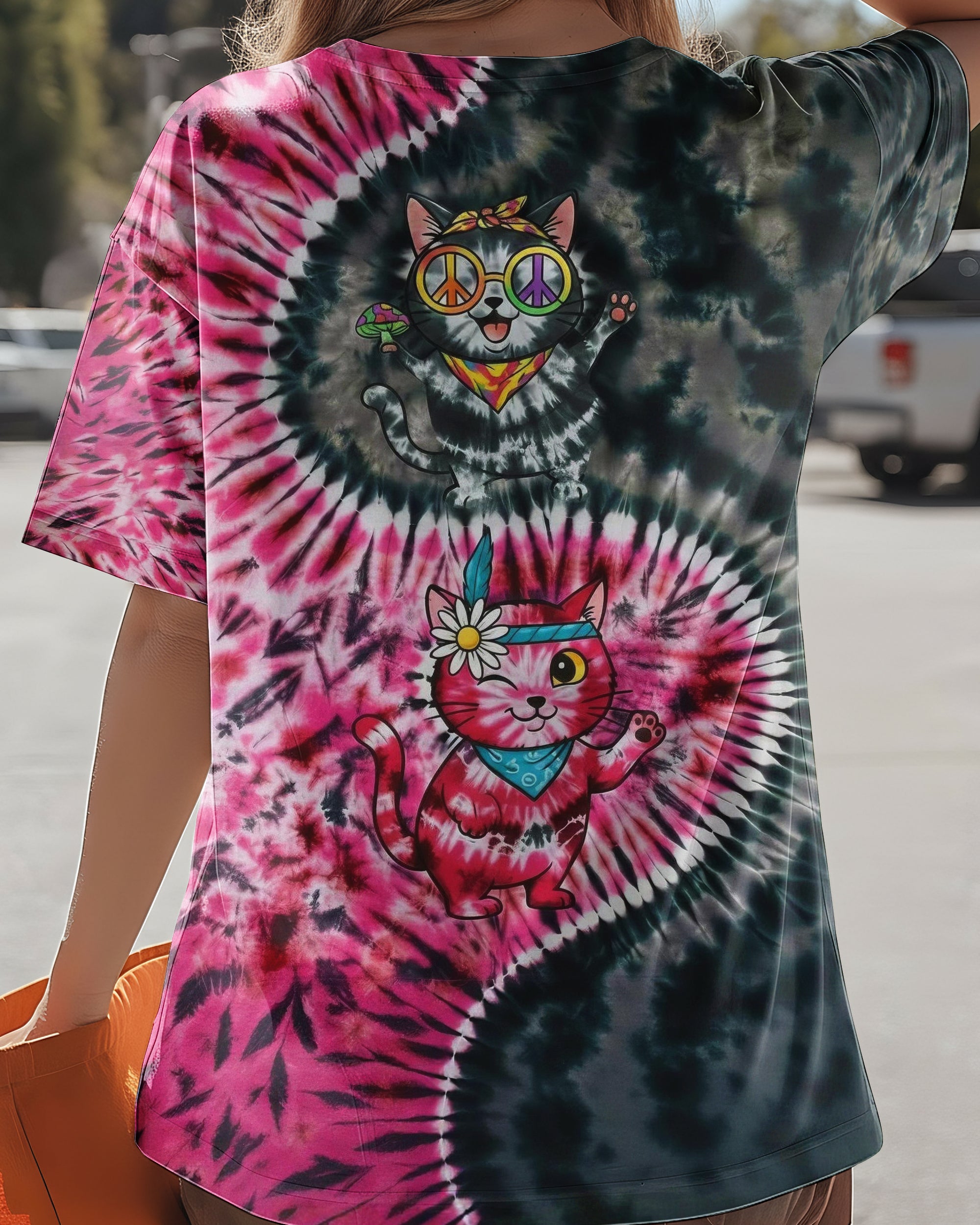 BLACK PINK PRISMATIC CATS ALL OVER PRINT - YHHG2301262