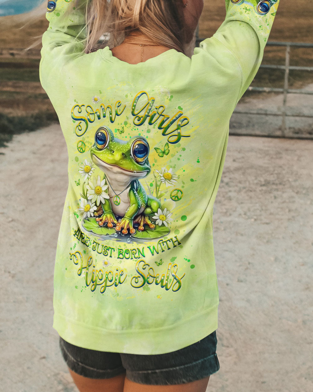 SOME GIRLS ARE JUST BORN WITH HIPPIE SOULS FROG ALL OVER PRINT - YHHG2507243