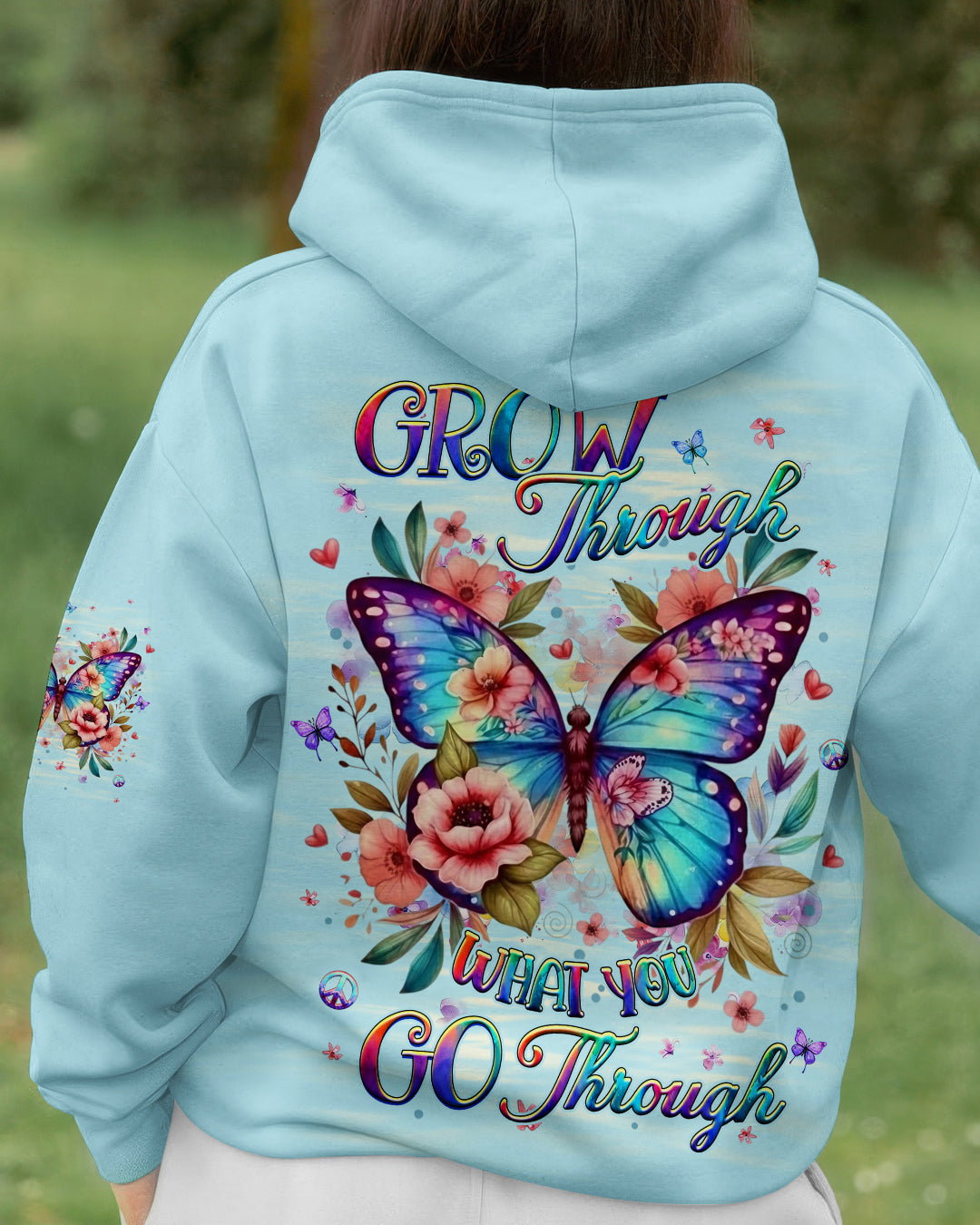 GROW THROUGH WHAT YOU GO THROUGH BUTTERFLY ALL OVER PRINT - YHHG2512252