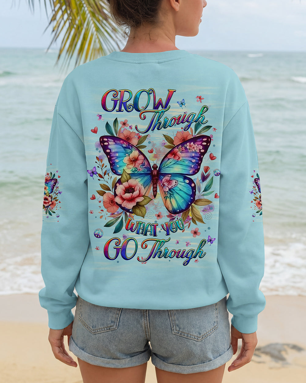 GROW THROUGH WHAT YOU GO THROUGH BUTTERFLY ALL OVER PRINT - YHHG2512252