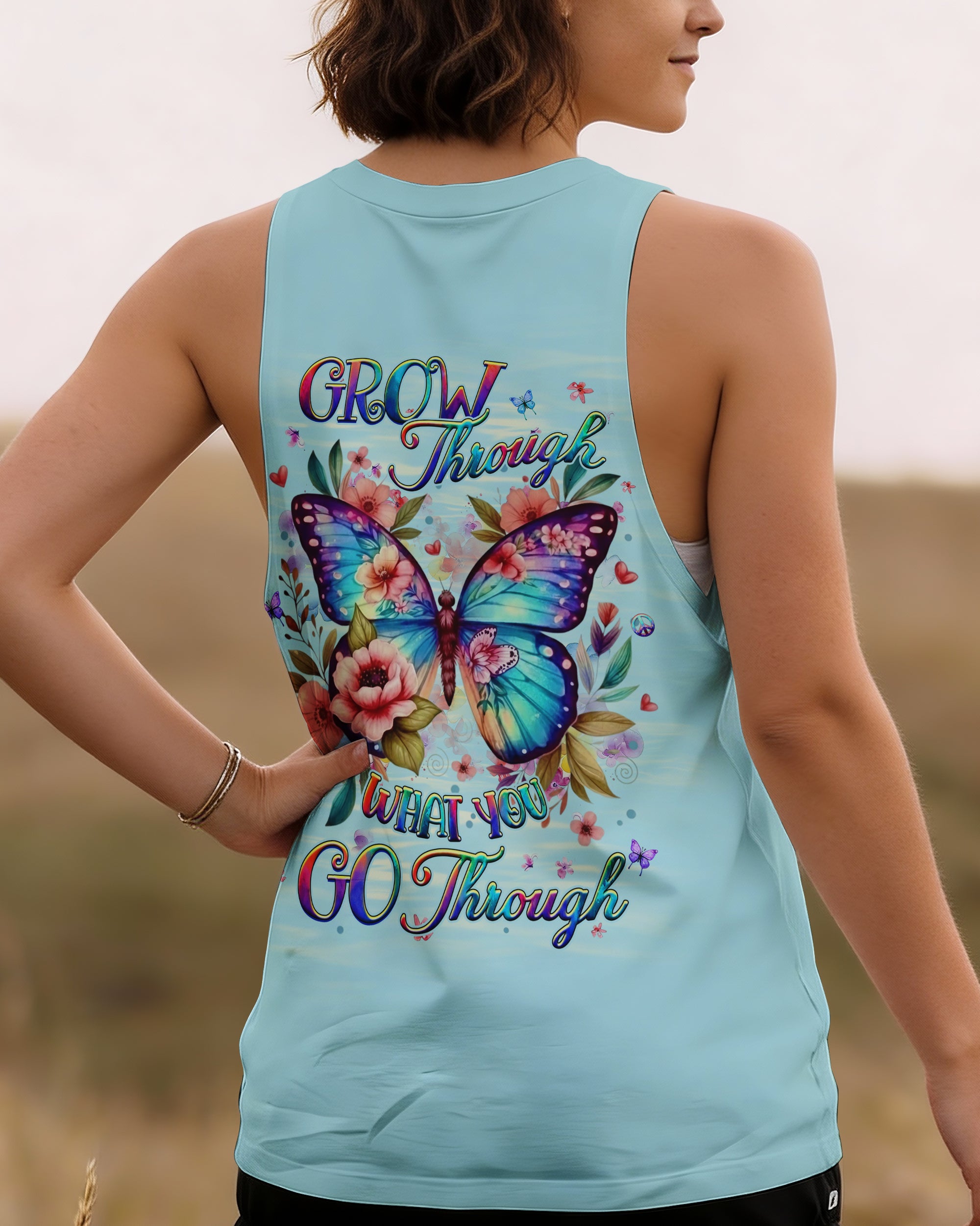 GROW THROUGH WHAT YOU GO THROUGH BUTTERFLY ALL OVER PRINT - YHHG2512252