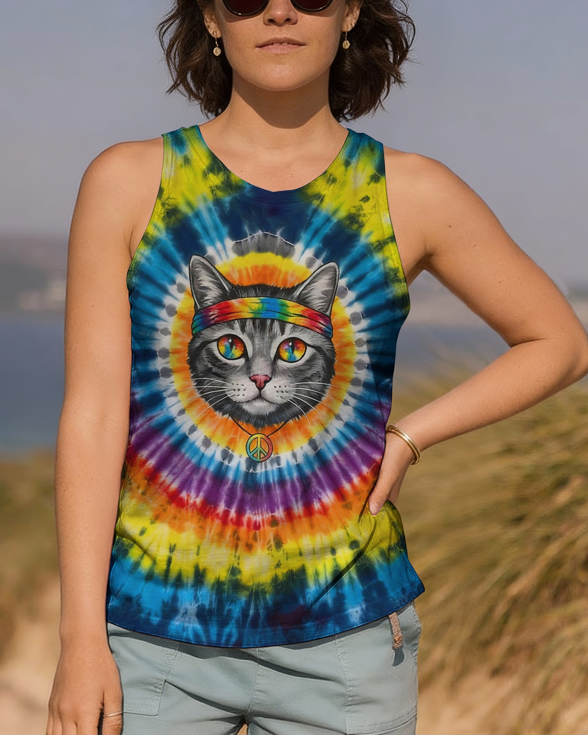 PSYCHEDELIC PEACE CAT ALL OVER PRINT - YHHG2601262