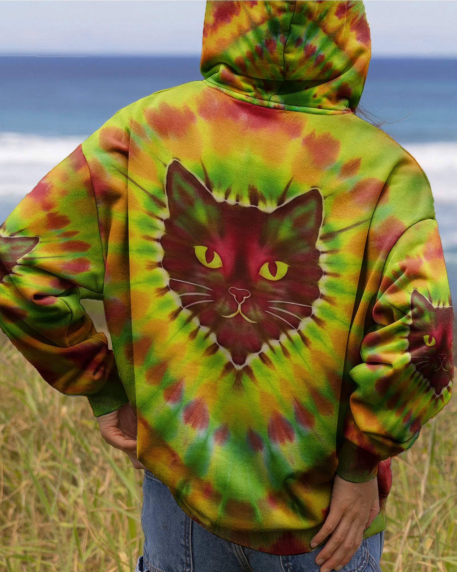 PSYCHEDELIC SWIRL CAT ALL OVER PRINT - YHHG2801262