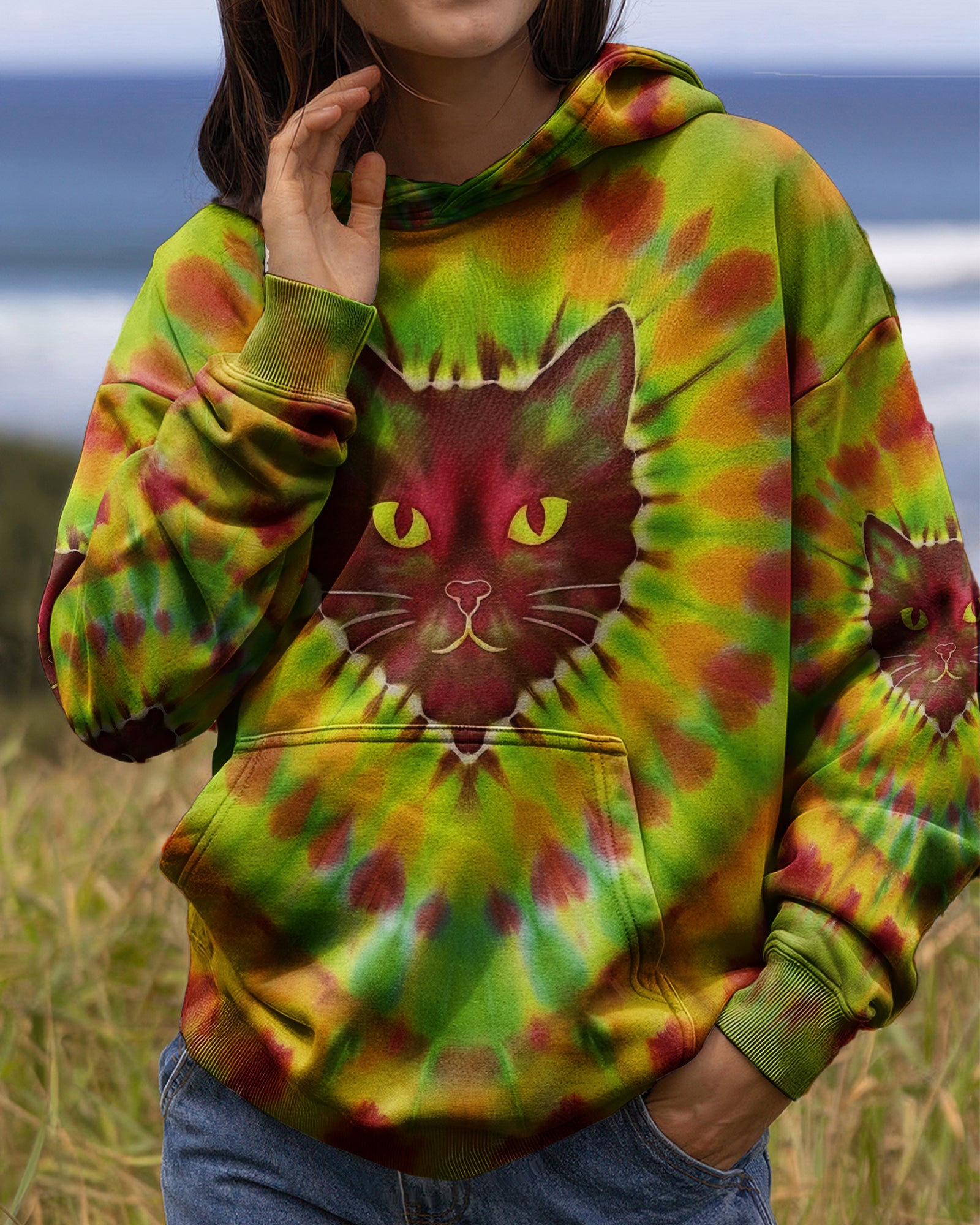 PSYCHEDELIC SWIRL CAT ALL OVER PRINT - YHHG2801262