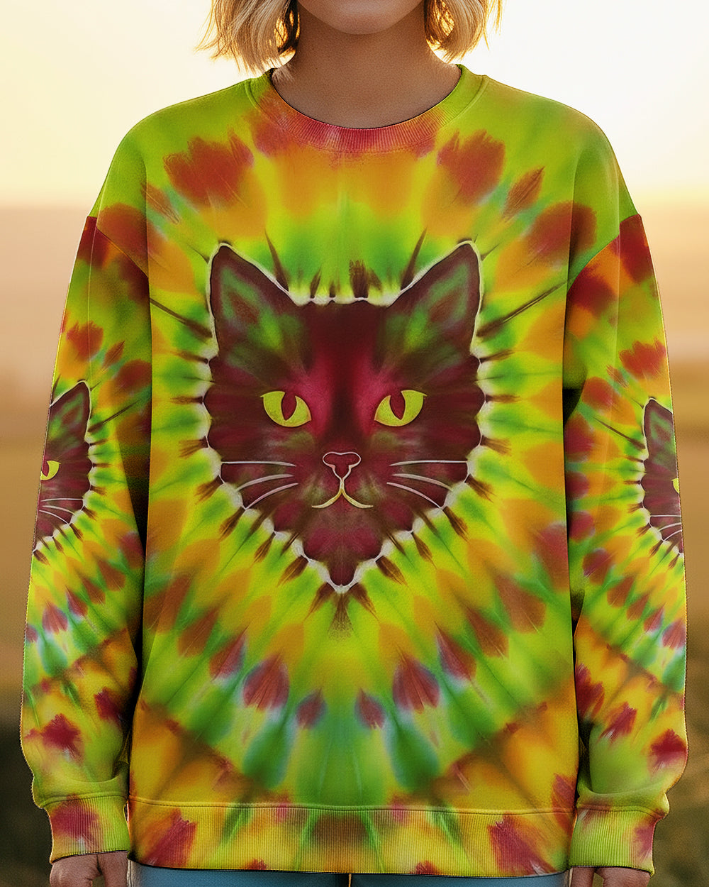 PSYCHEDELIC SWIRL CAT ALL OVER PRINT - YHHG2801262
