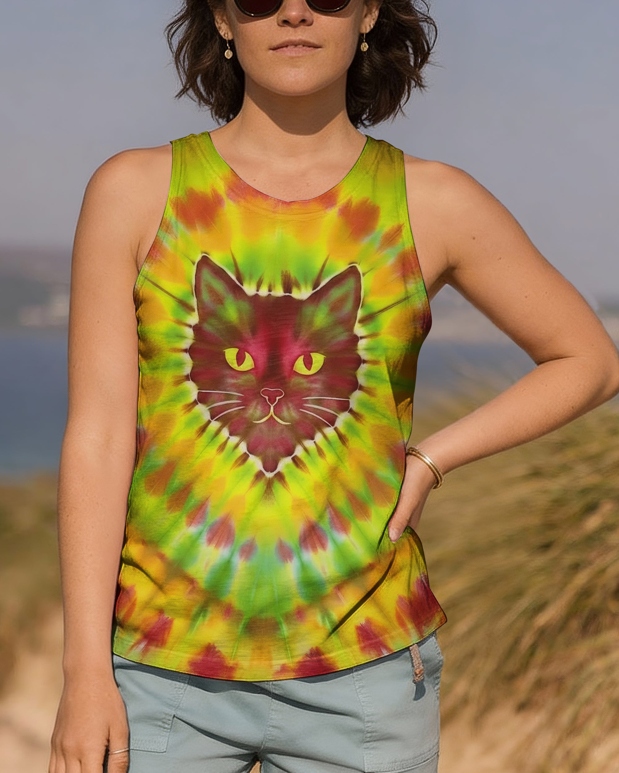 PSYCHEDELIC SWIRL CAT ALL OVER PRINT - YHHG2801262