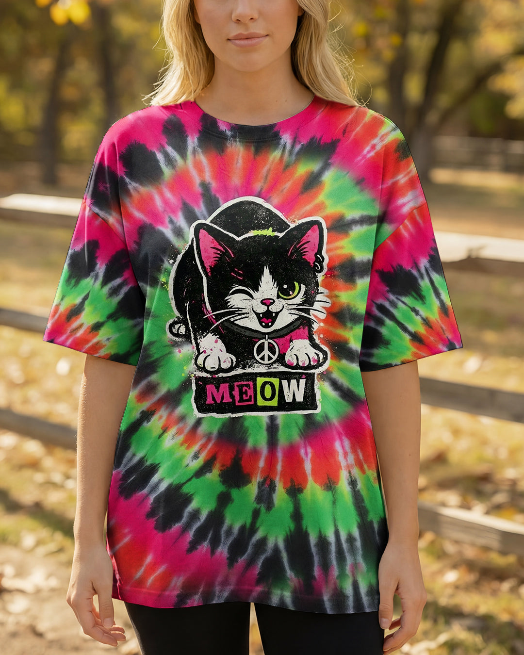 CAT MEOW PINK GREEN SWIRL ALL OVER PRINT - YHHG2901261