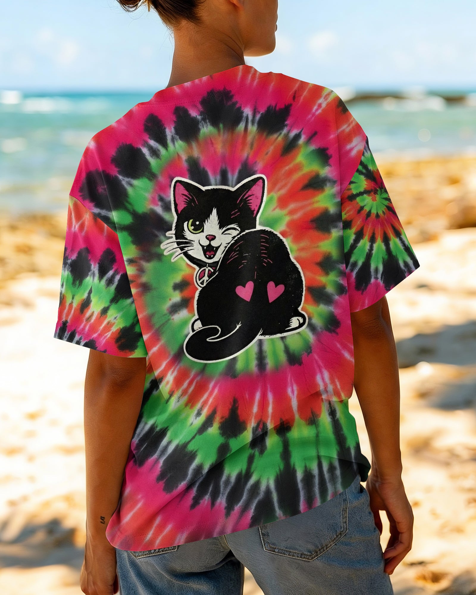 CAT MEOW PINK GREEN SWIRL ALL OVER PRINT - YHHG2901261