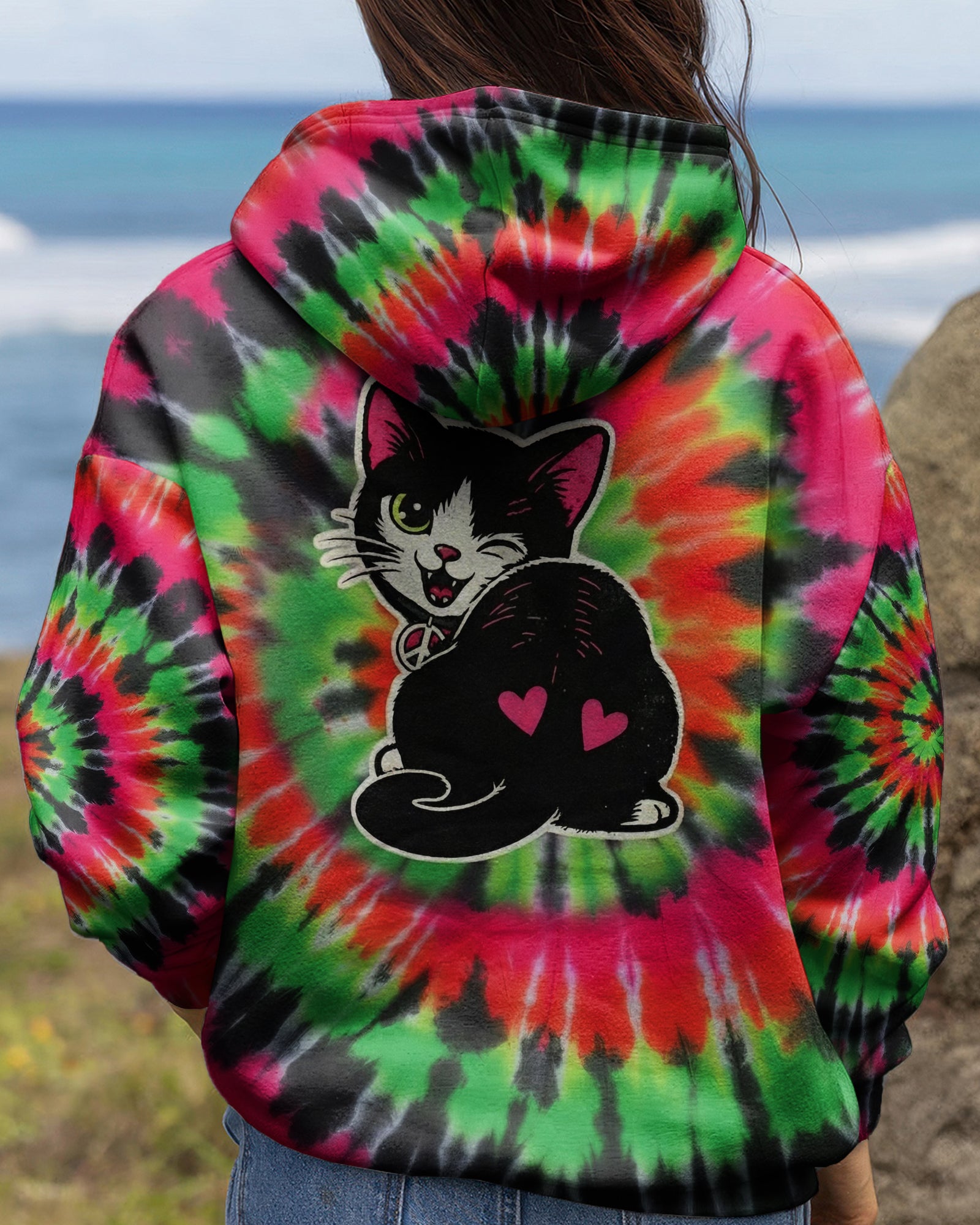 CAT MEOW PINK GREEN SWIRL ALL OVER PRINT - YHHG2901261