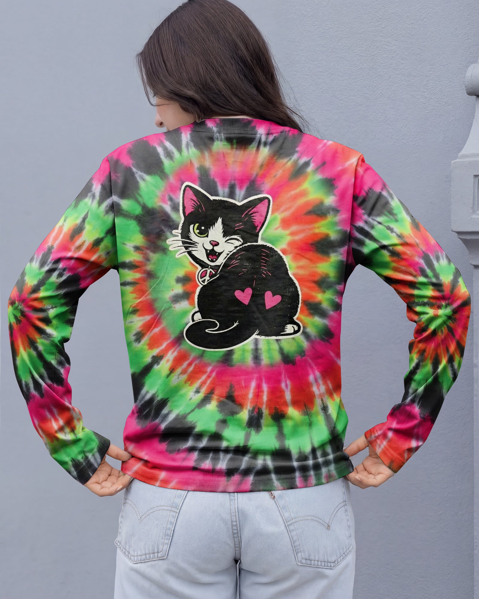CAT MEOW PINK GREEN SWIRL ALL OVER PRINT - YHHG2901261