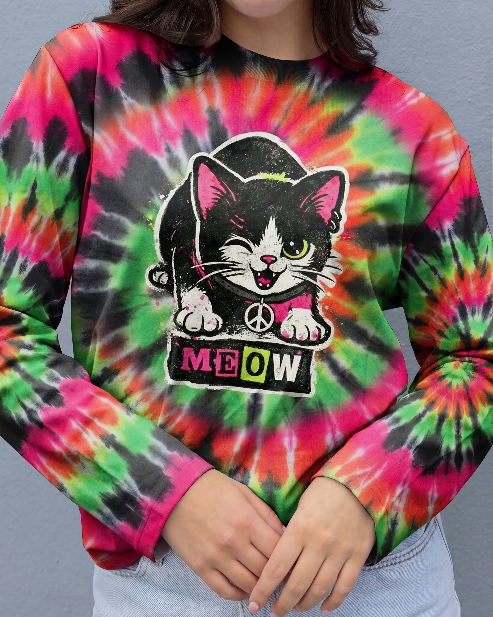 CAT MEOW PINK GREEN SWIRL ALL OVER PRINT - YHHG2901261