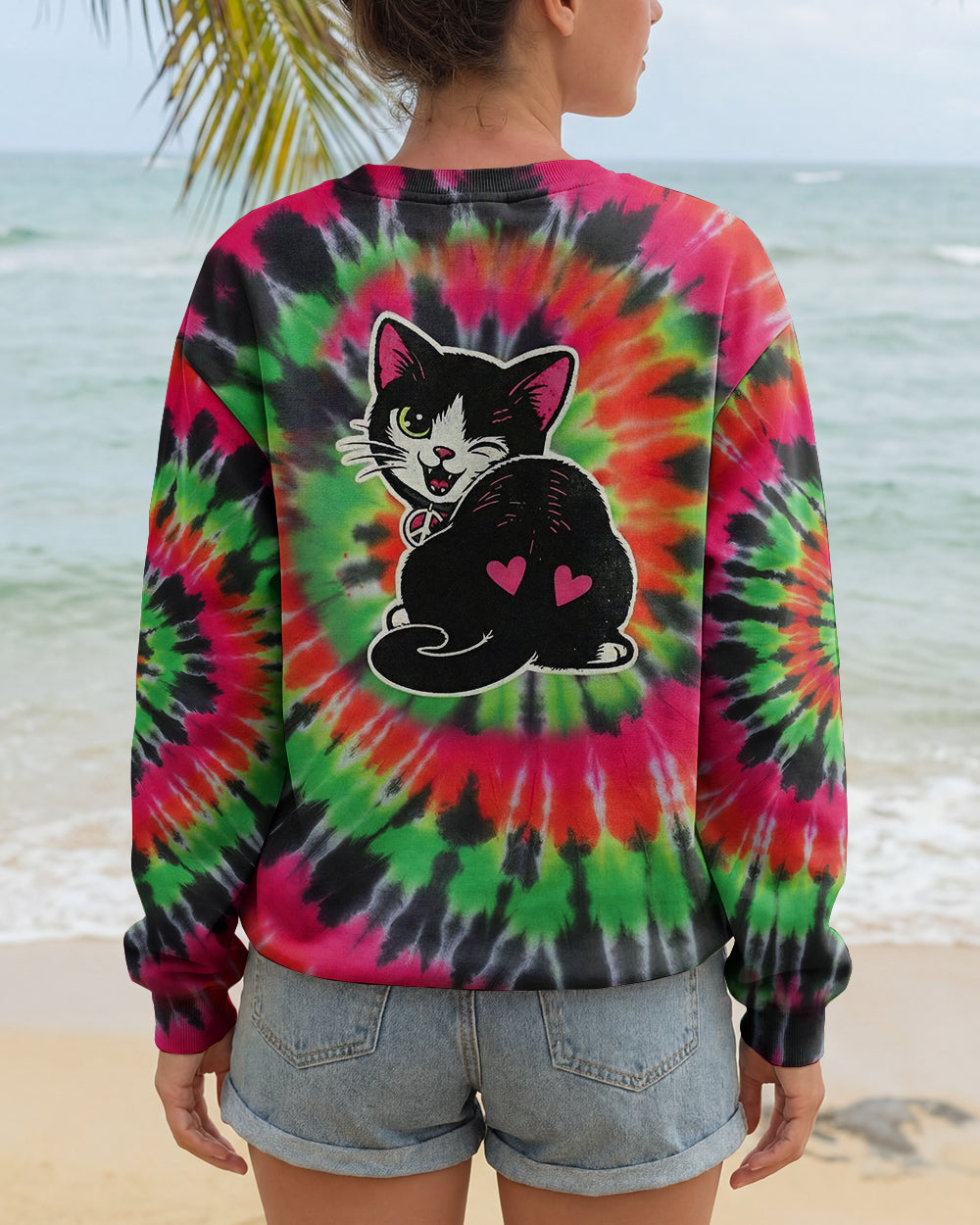 CAT MEOW PINK GREEN SWIRL ALL OVER PRINT - YHHG2901261