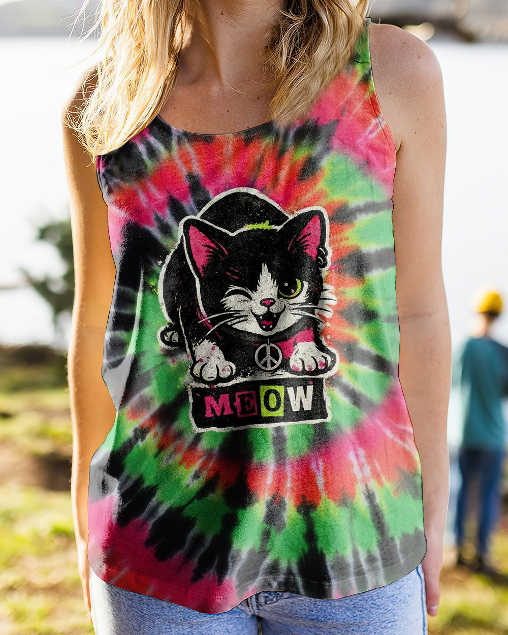 CAT MEOW PINK GREEN SWIRL ALL OVER PRINT - YHHG2901261